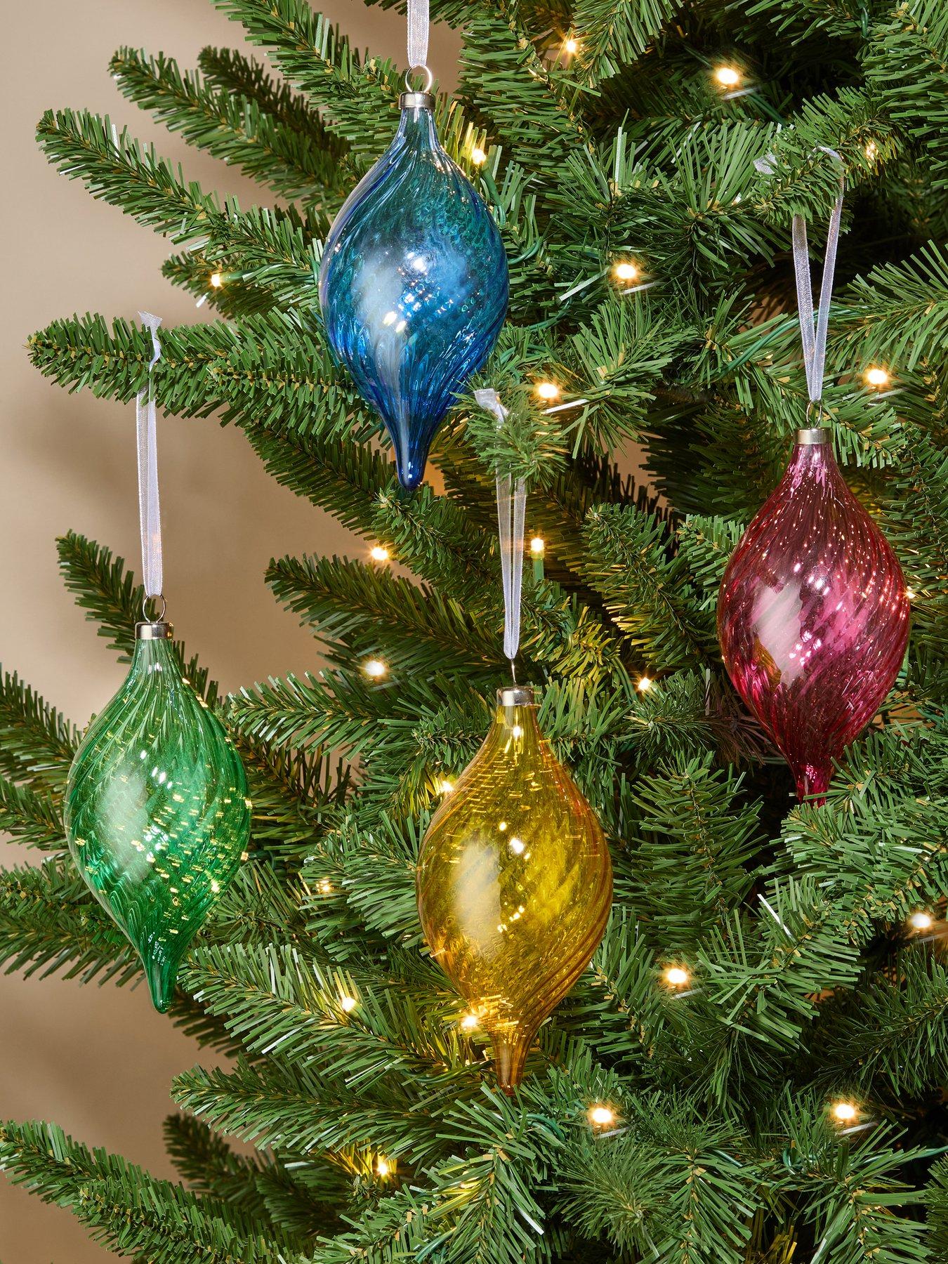 The Very Collection Set 4 Coloured Glass Teardrop Christmas Tree Baubles