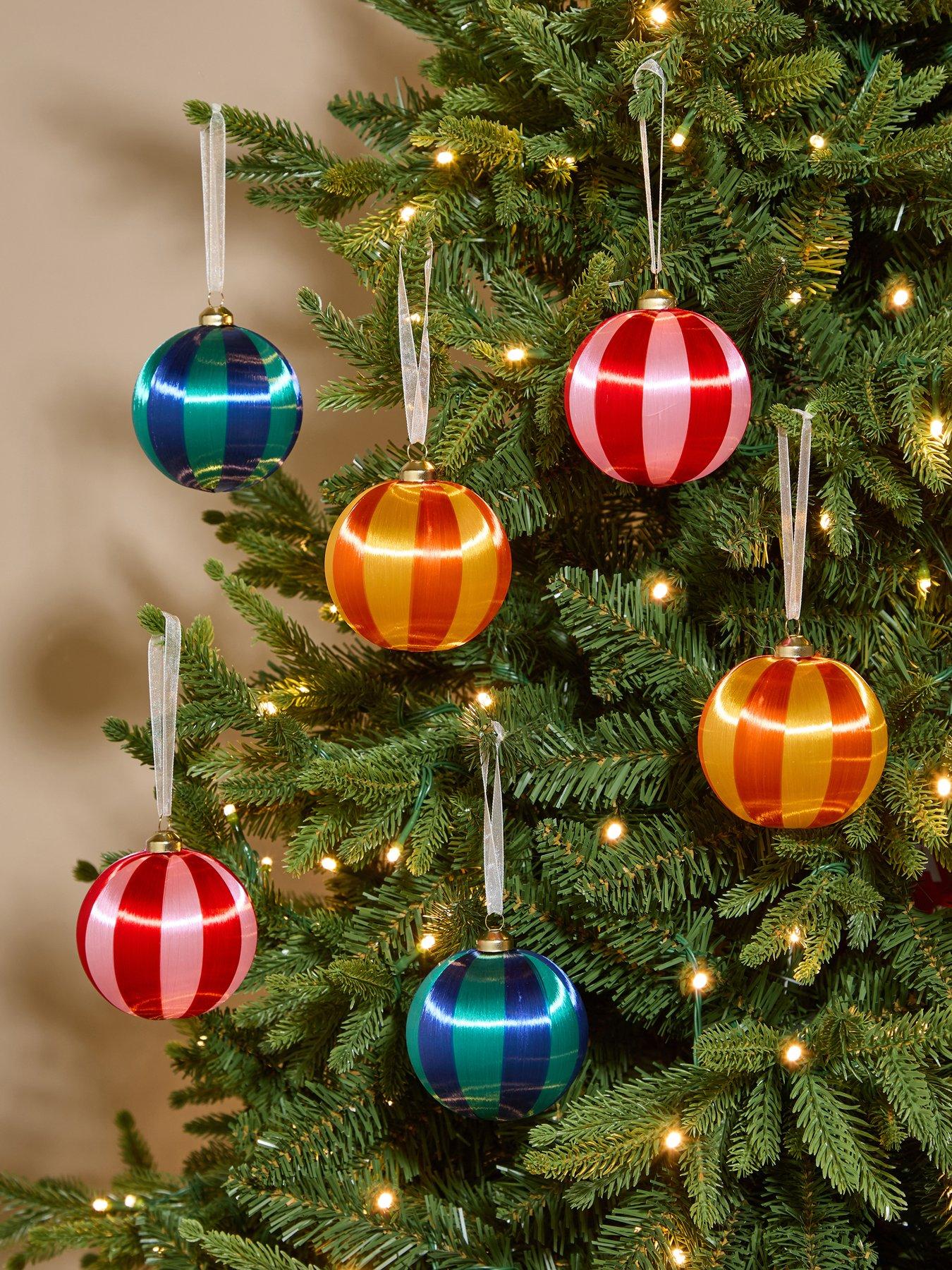 Image 1 of 3 of The Very Collection Pack of 6&nbsp;Striped Silk Christmas Tree&nbsp;Baubles