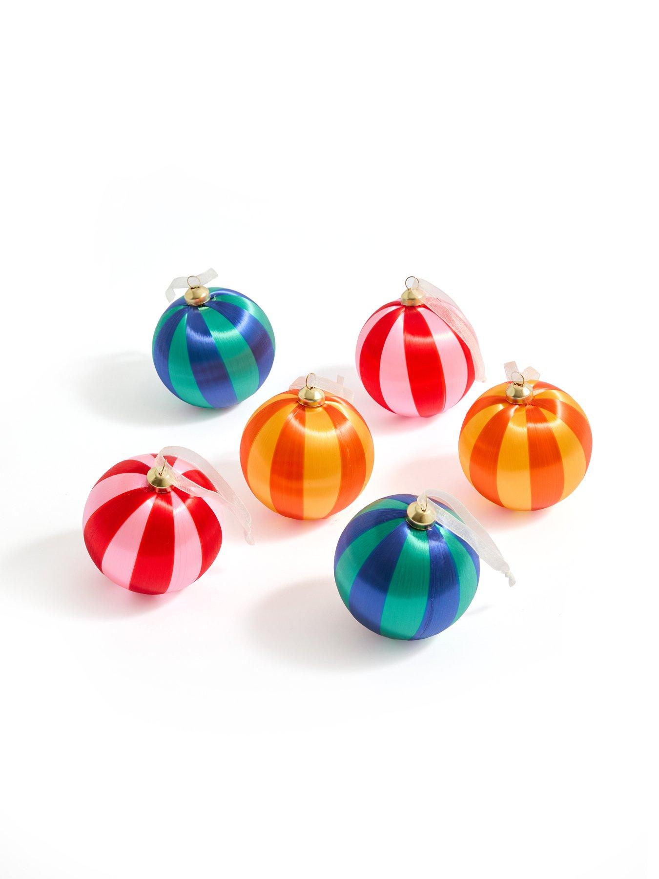 Image 2 of 3 of The Very Collection Pack of 6&nbsp;Striped Silk Christmas Tree&nbsp;Baubles