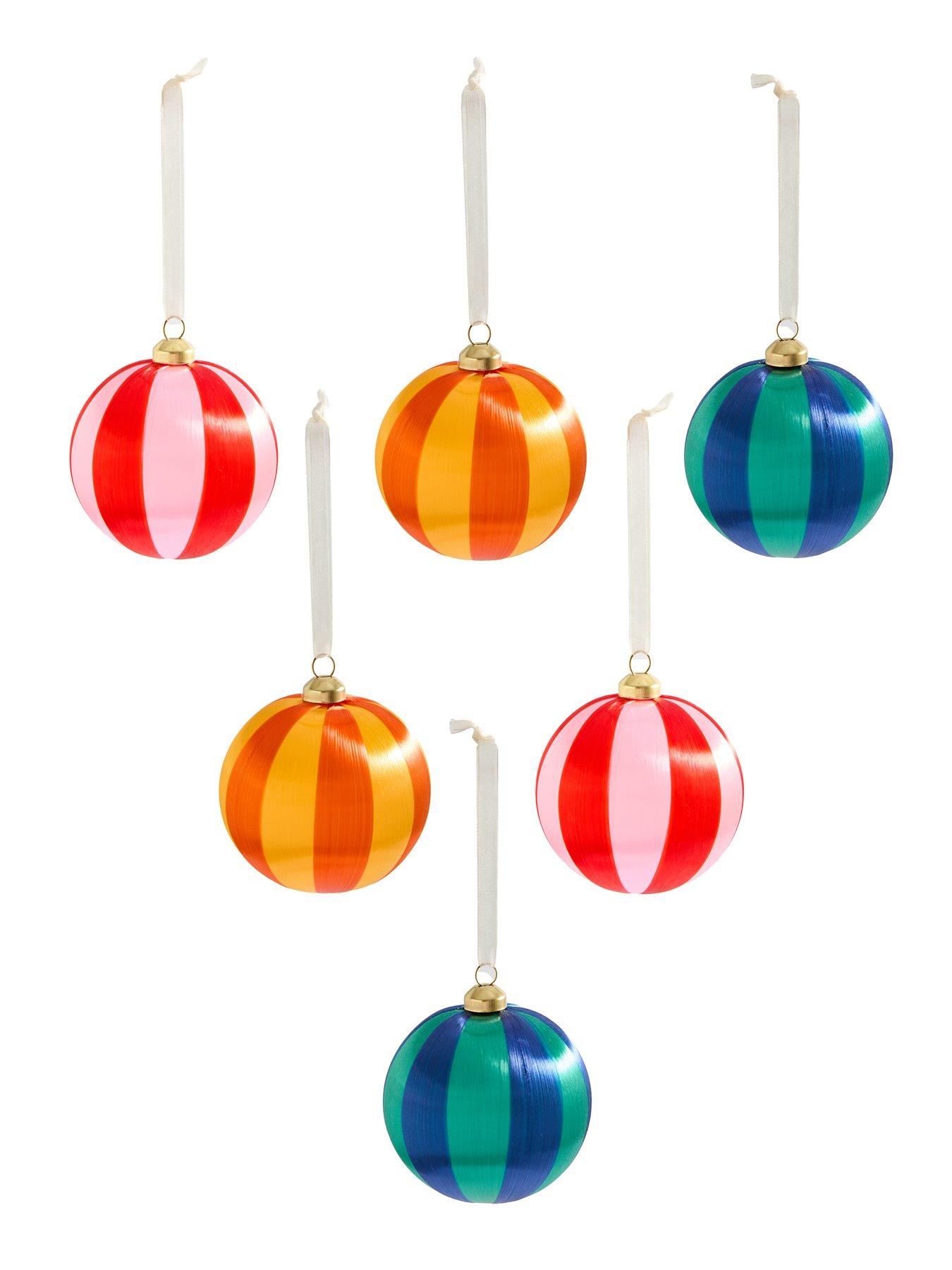 Image 3 of 3 of The Very Collection Pack of 6&nbsp;Striped Silk Christmas Tree&nbsp;Baubles