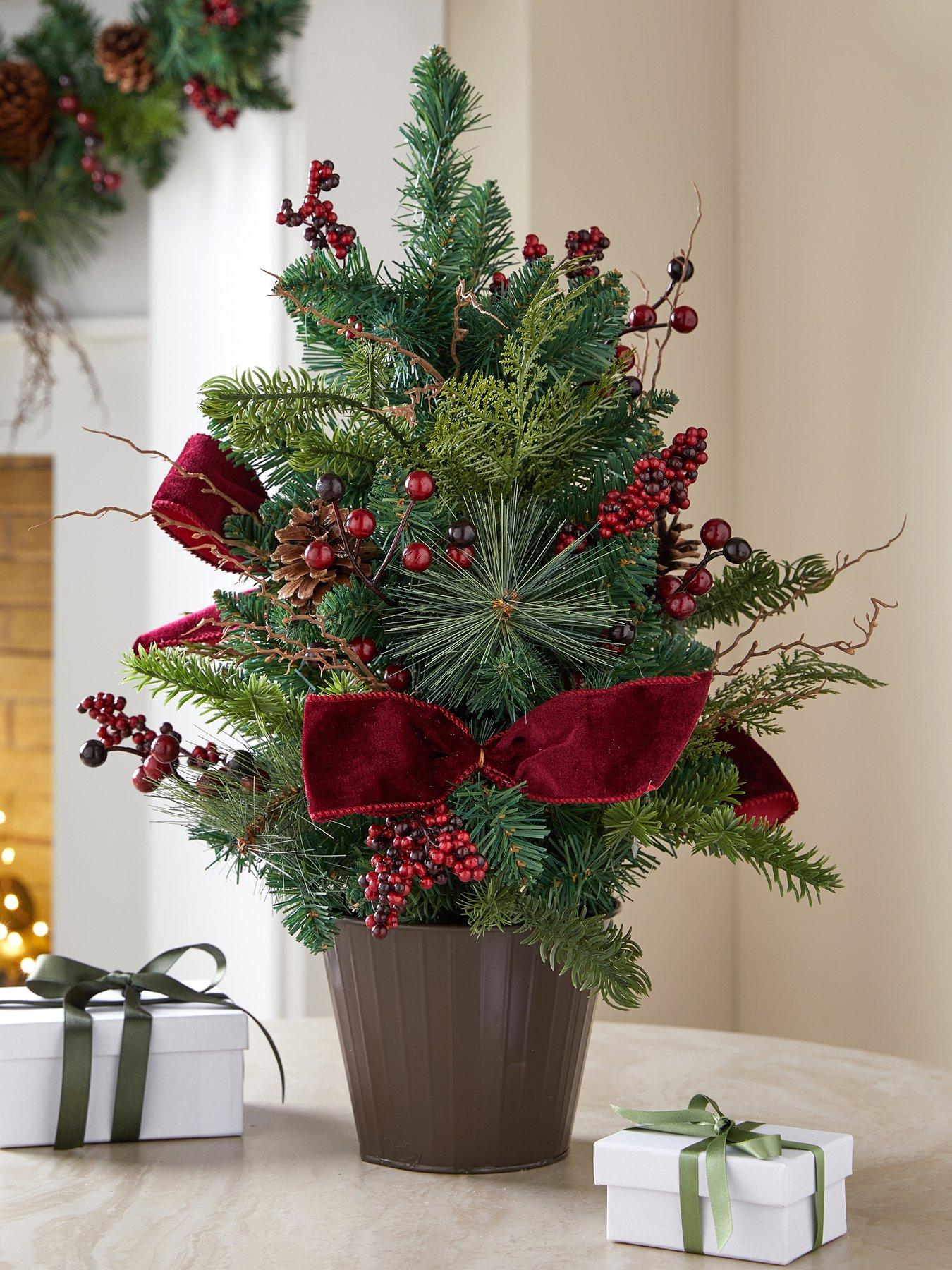 Image 1 of 4 of The Very Collection 60cm Pinecones and Red Berries Potted Table Top Christmas&nbsp;Tree