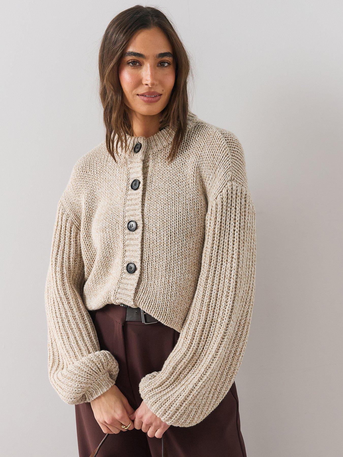 Image 1 of 6 of The Very Collection Womens Balloon Sleeve Chunky Cardigan - Beige