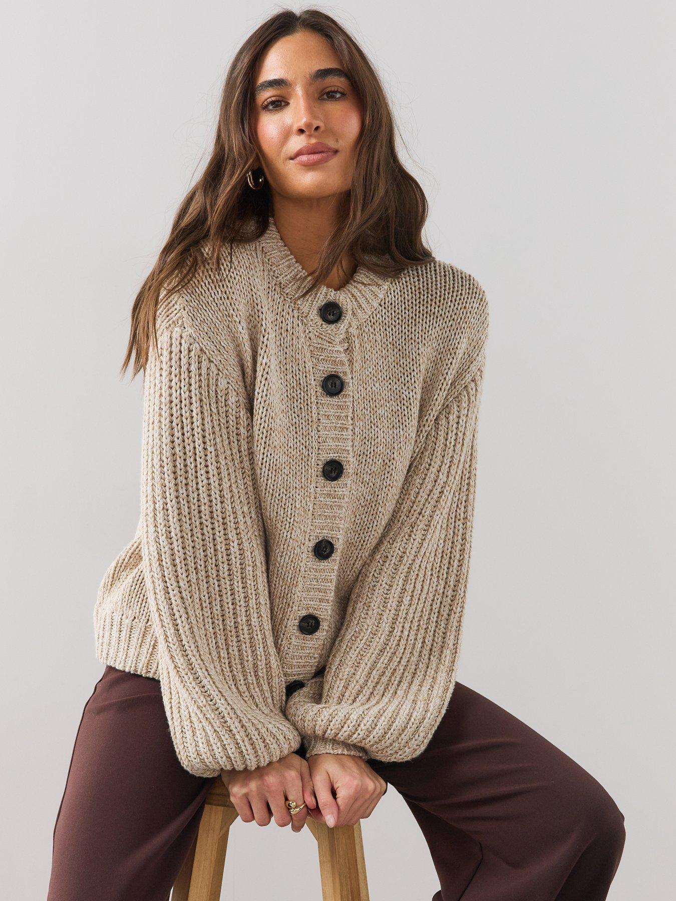 Image 4 of 6 of The Very Collection Womens Balloon Sleeve Chunky Cardigan - Beige