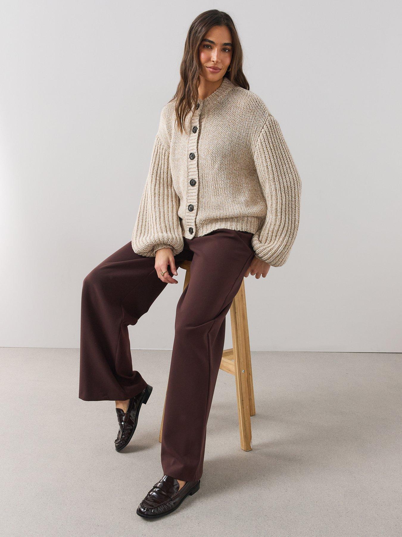 Image 5 of 6 of The Very Collection Womens Balloon Sleeve Chunky Cardigan - Beige