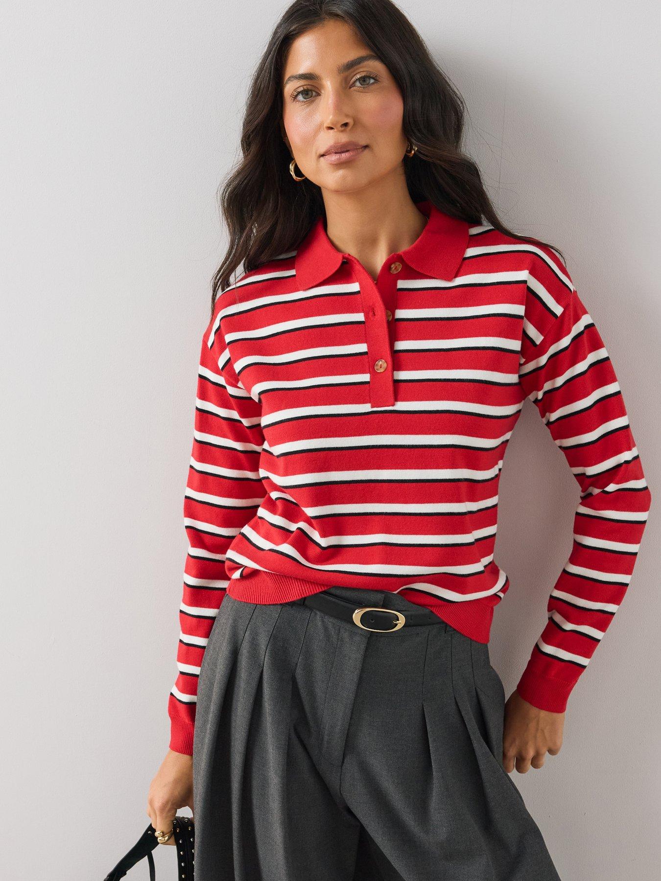 Image 1 of 7 of The Very Collection Womens Collared Stripe Knitted Rugby Jumper - Multi