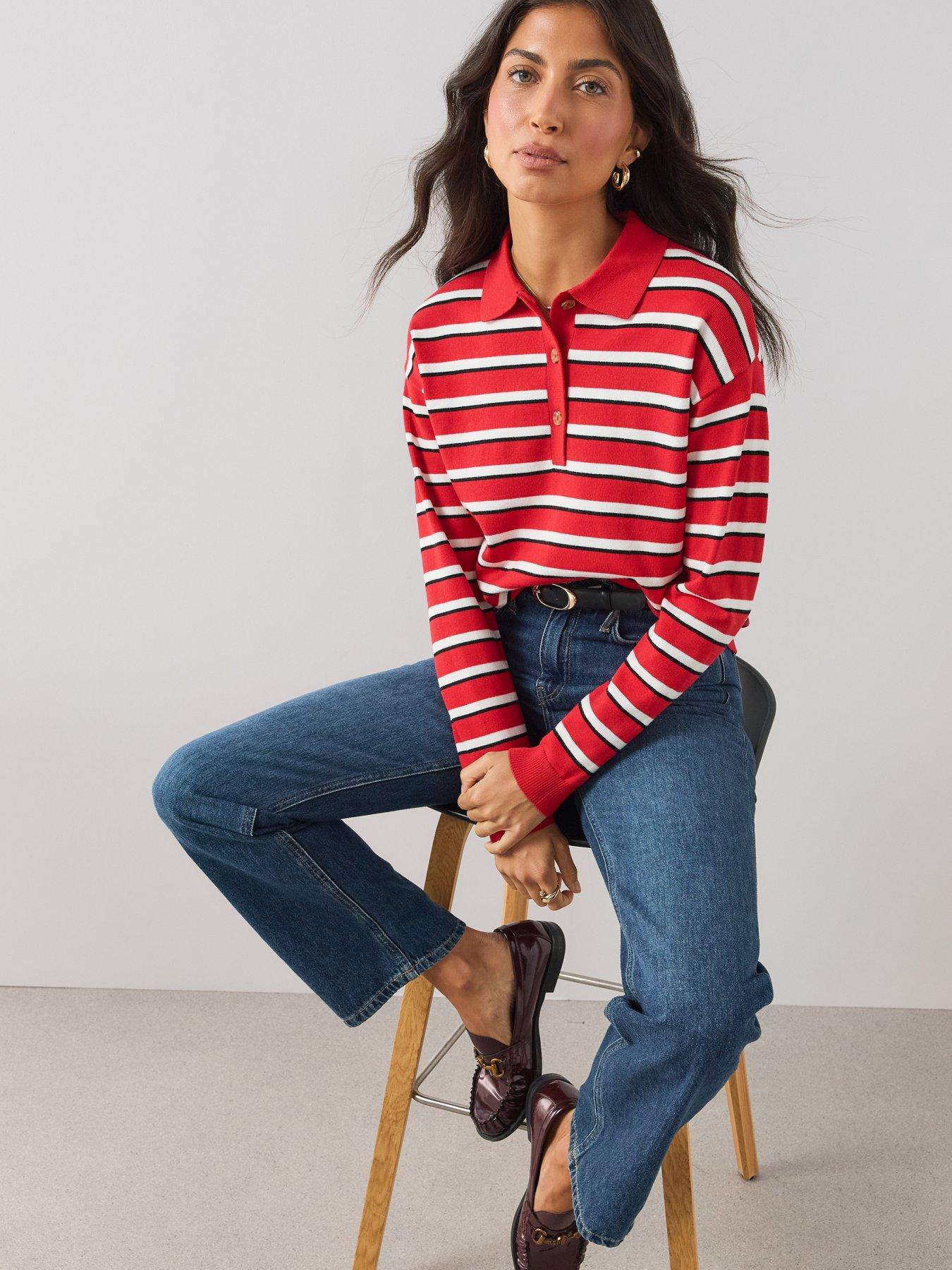 Image 4 of 7 of The Very Collection Womens Collared Stripe Knitted Rugby Jumper - Multi