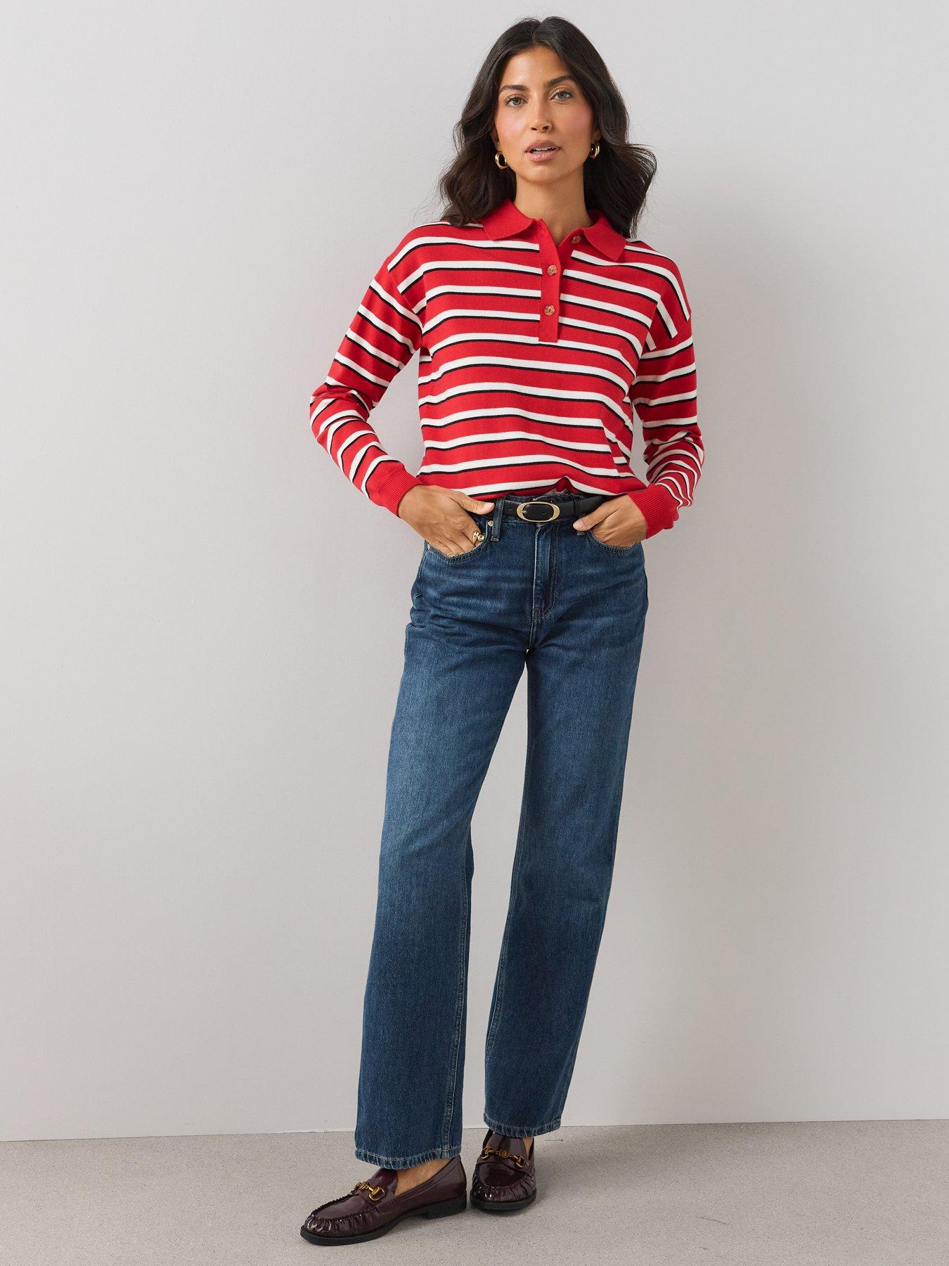 Image 6 of 7 of The Very Collection Womens Collared Stripe Knitted Rugby Jumper - Multi