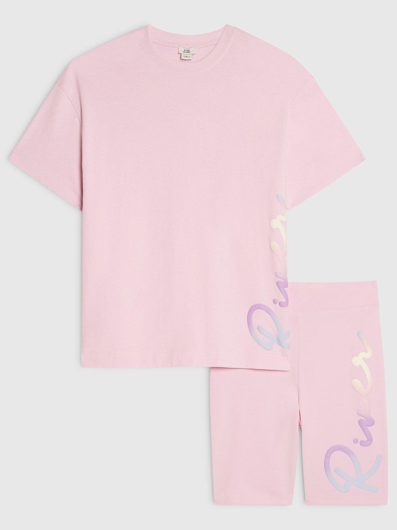 River Island Girls Rainbow Shorts Set - Pink
