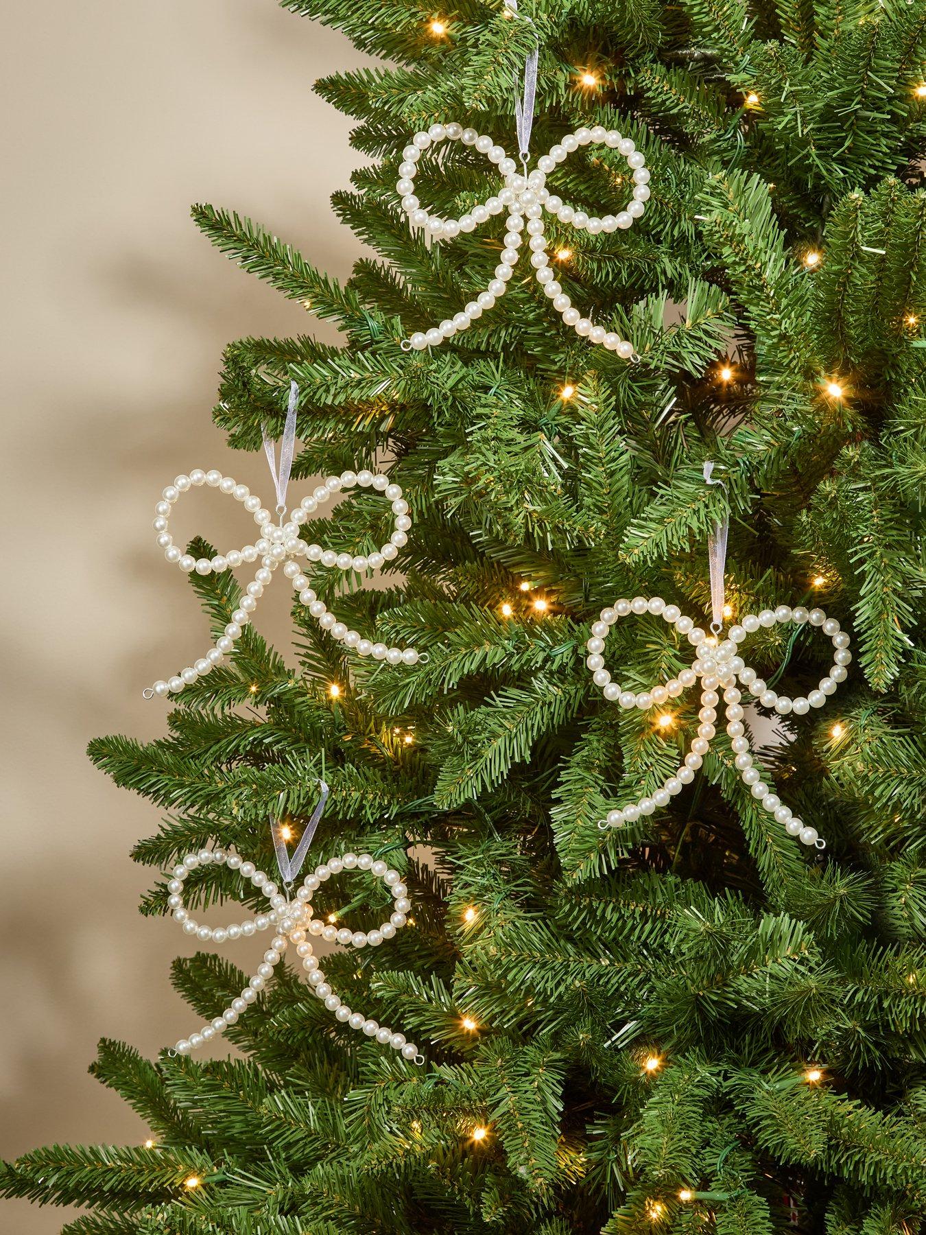 The Very Collection Set of 4 Pearl Beaded Bow Christmas Tree Decorations