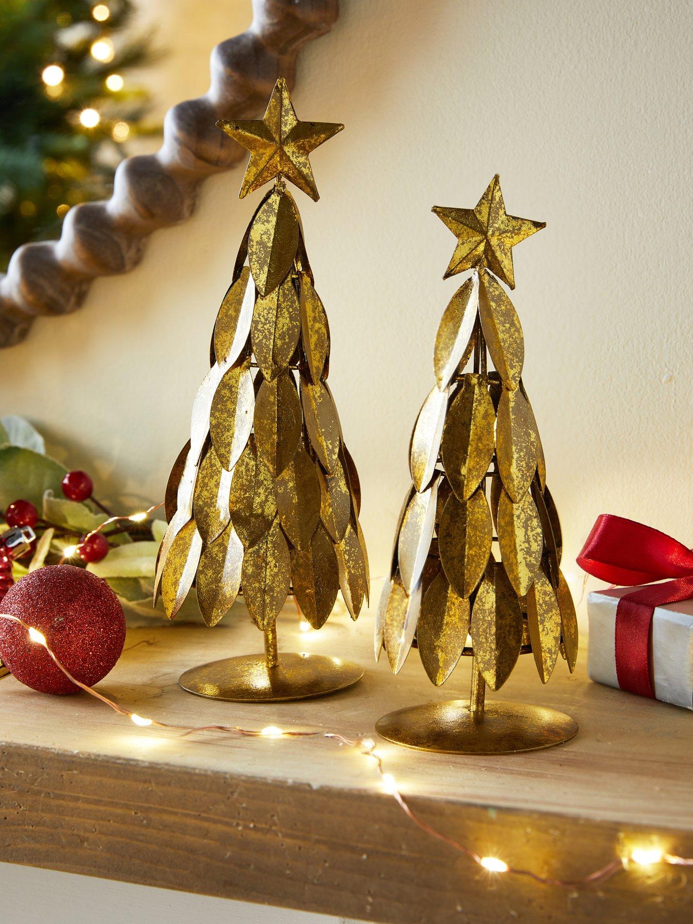 The Very Collection Set of 2 Metal Petals Christmas Tree Room Decorations - Gold
