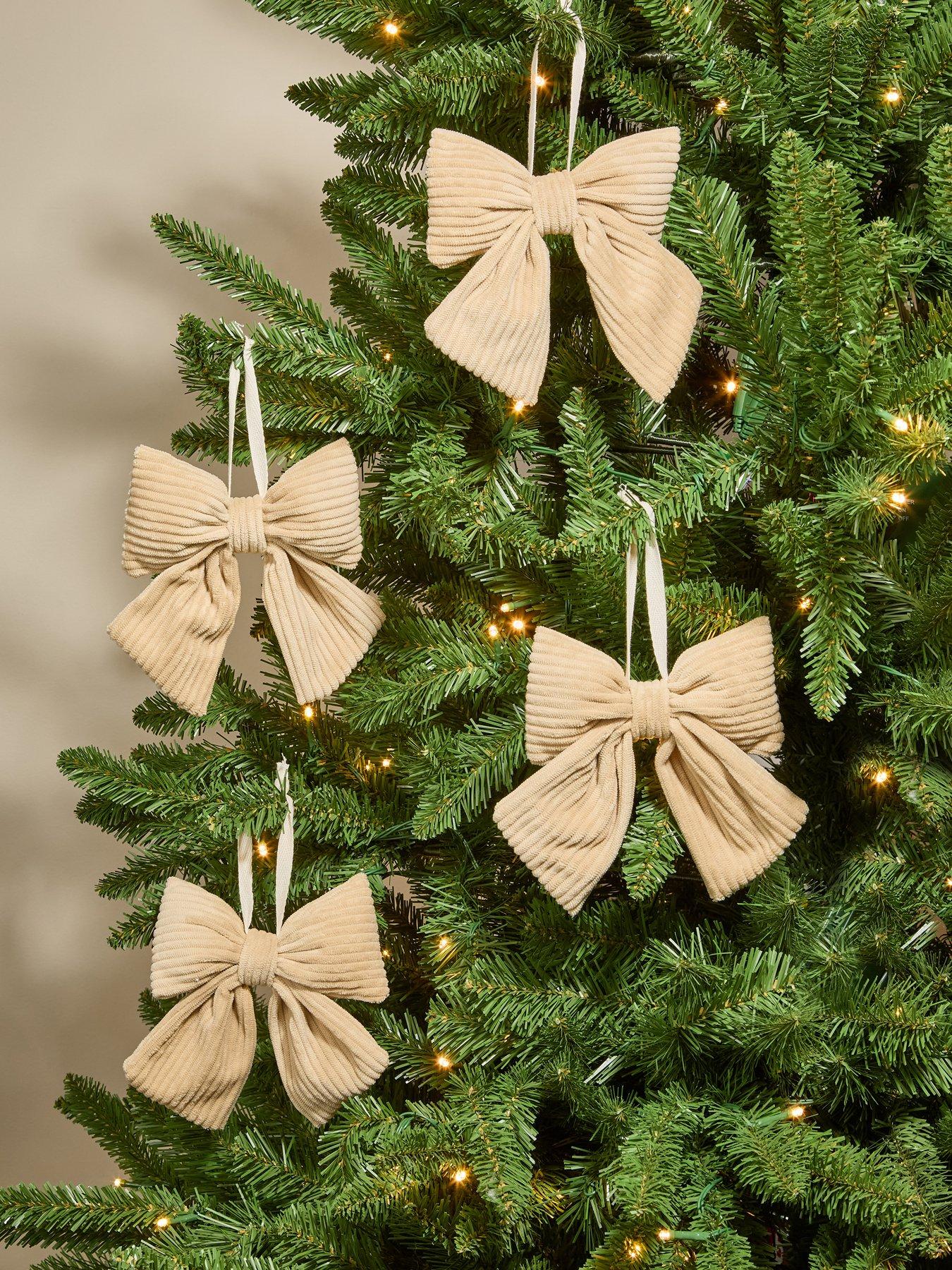 The Very Collection Set of 4 Velvet Christmas Tree Bows - Beige