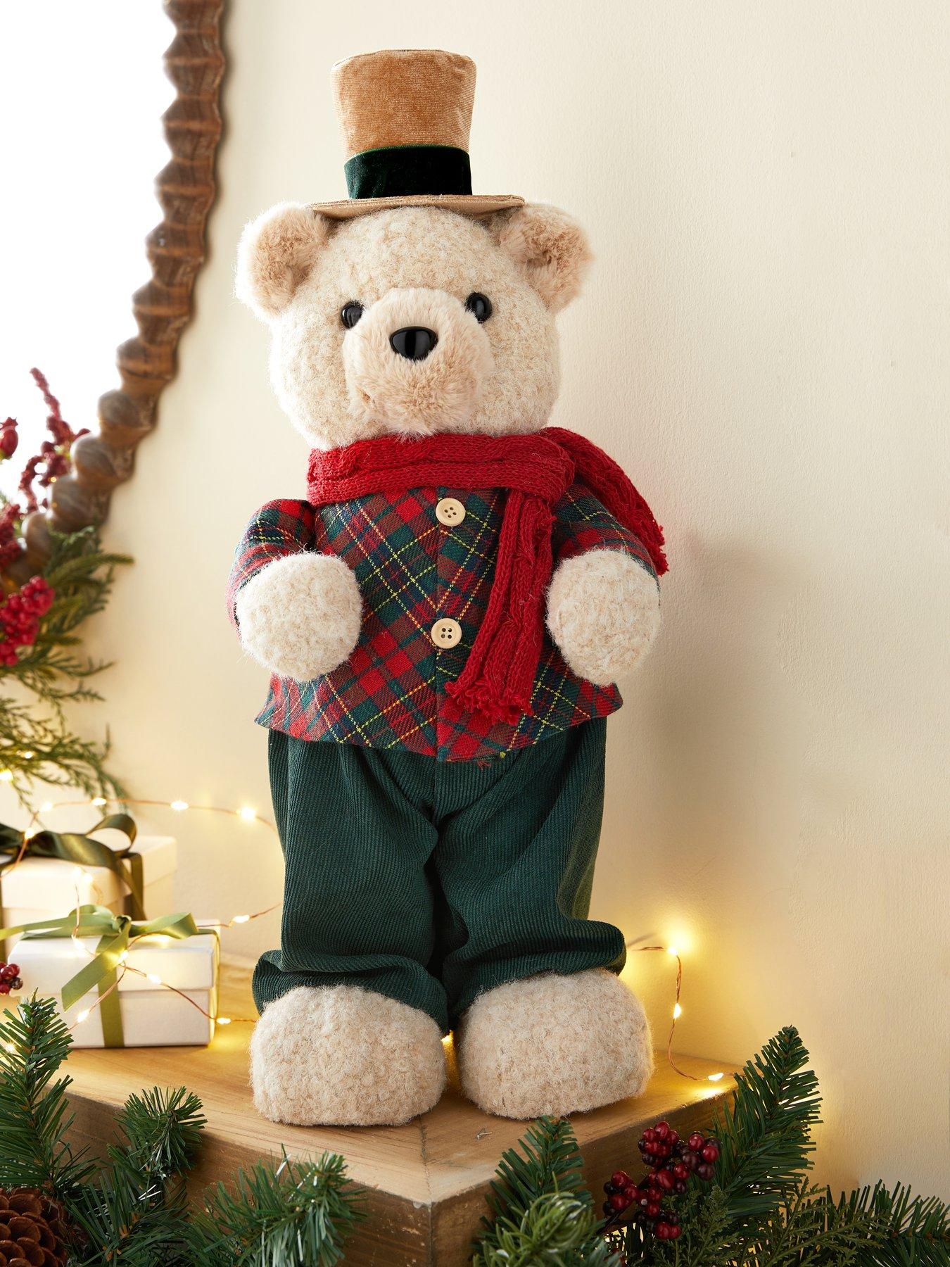 Image 1 of 7 of The Very Collection Plush Bear Christmas&nbsp;Decoration with Top Hat