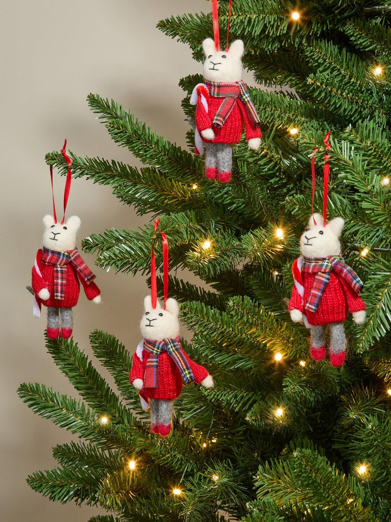 Image 1 of 3 of The Very Collection Set of 4 Hanging Felt Mice Christmas Tree Decorations