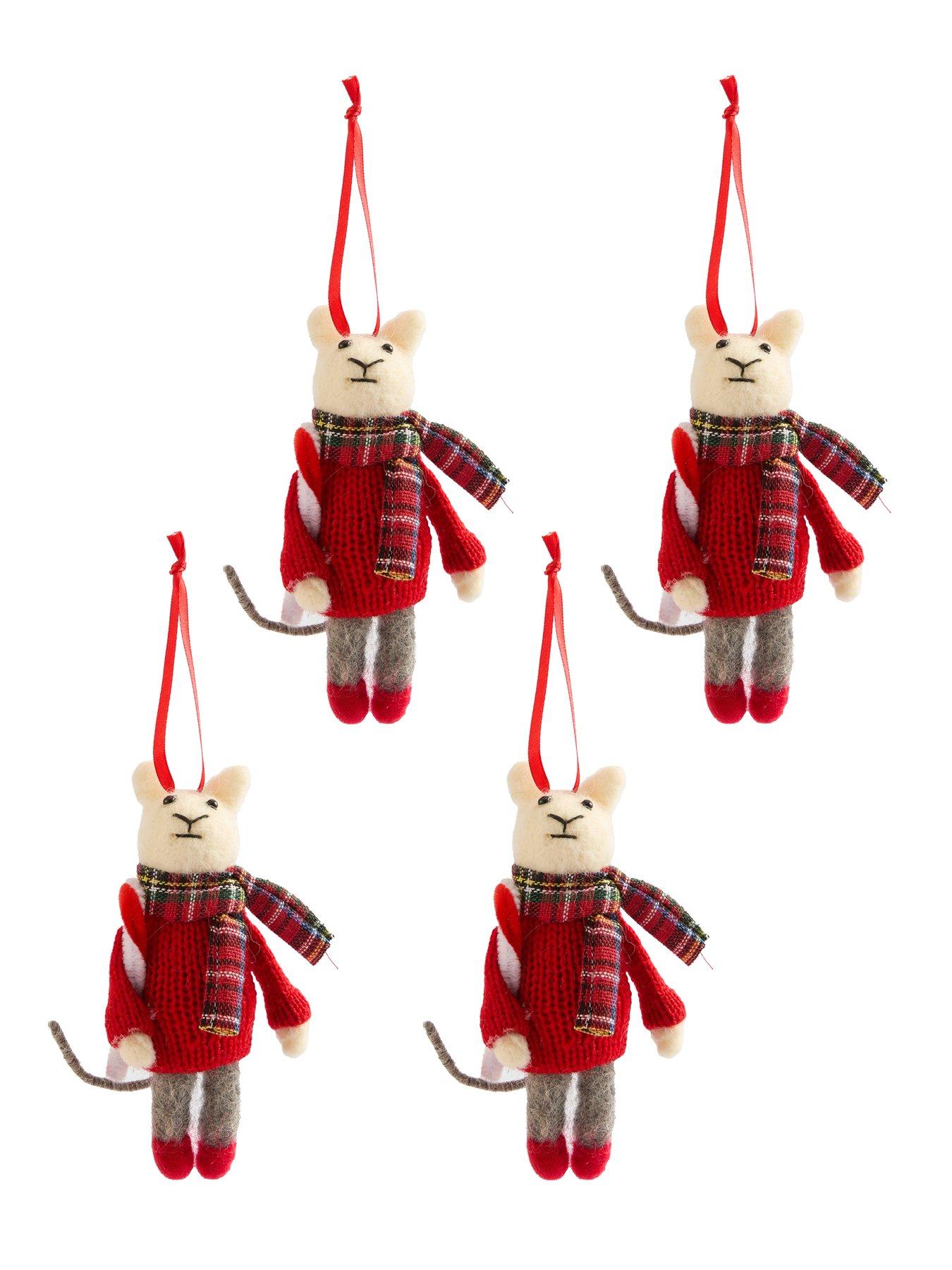 Image 3 of 3 of The Very Collection Set of 4 Hanging Felt Mice Christmas Tree Decorations