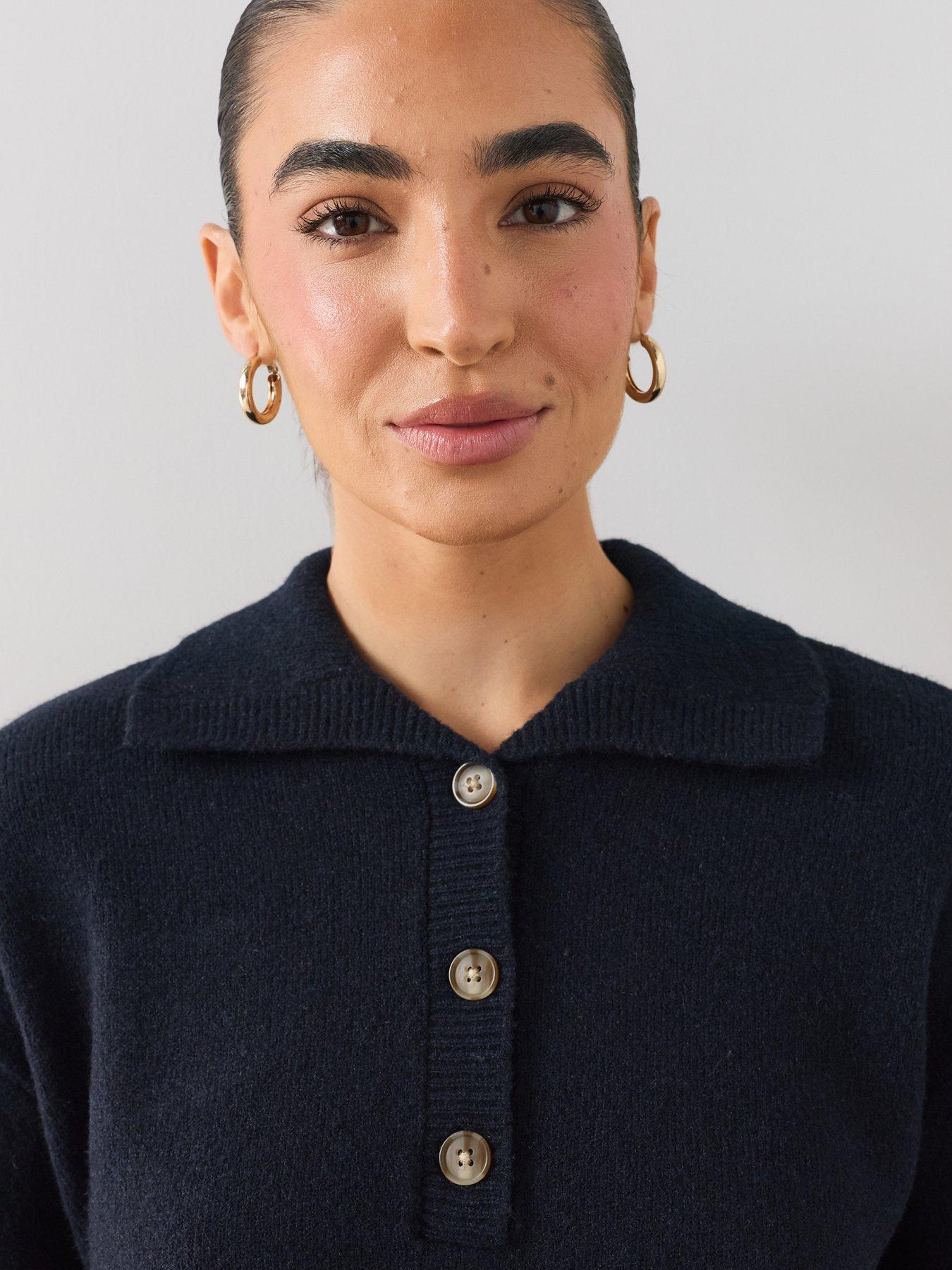 Image 5 of 7 of The Very Collection Collared Neck Cinched Waist Jumper- Navy
