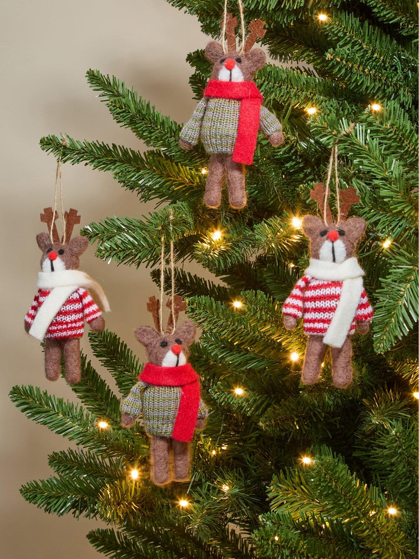 The Very Collection Set of 4 Hanging Felt Reindeer Christmas Tree Decorations