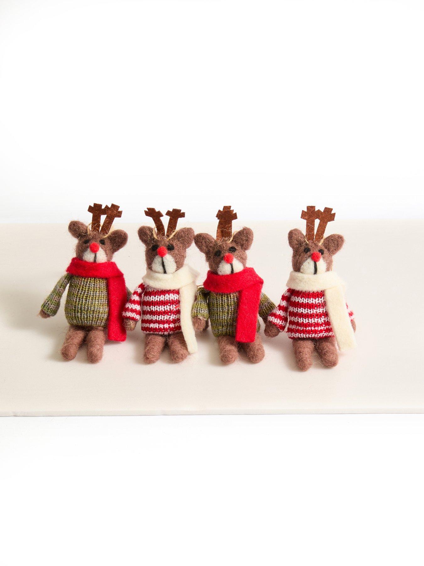 Image 2 of 3 of The Very Collection Set of 4 Hanging Felt Reindeer Christmas Tree Decorations