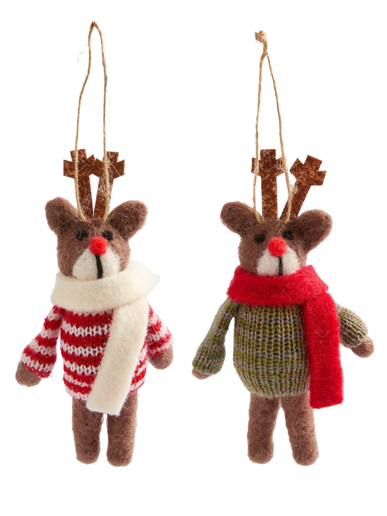 Image 3 of 3 of The Very Collection Set of 4 Hanging Felt Reindeer Christmas Tree Decorations
