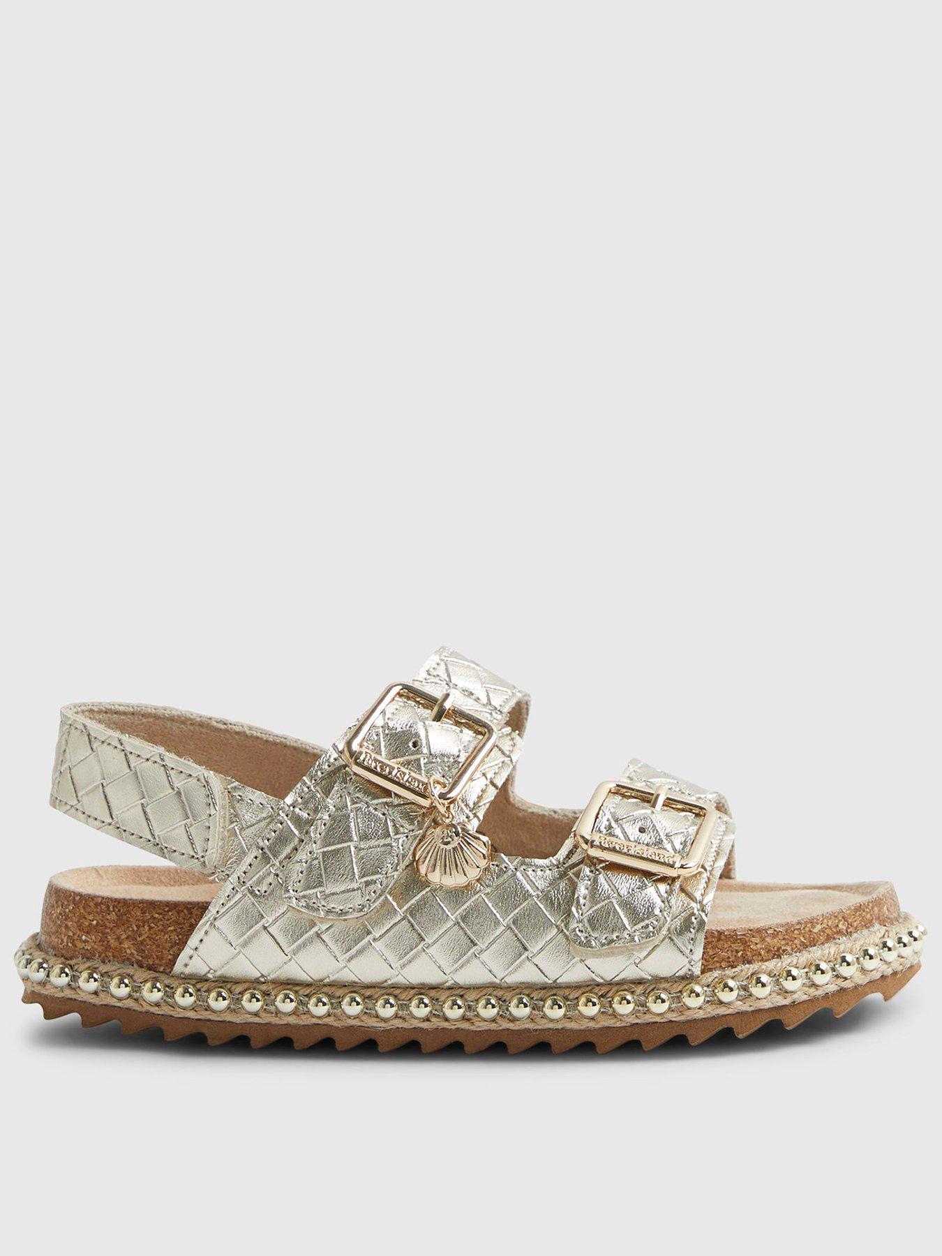 River Island Older Girls Weave Buckle Footbed Sandals - Gold