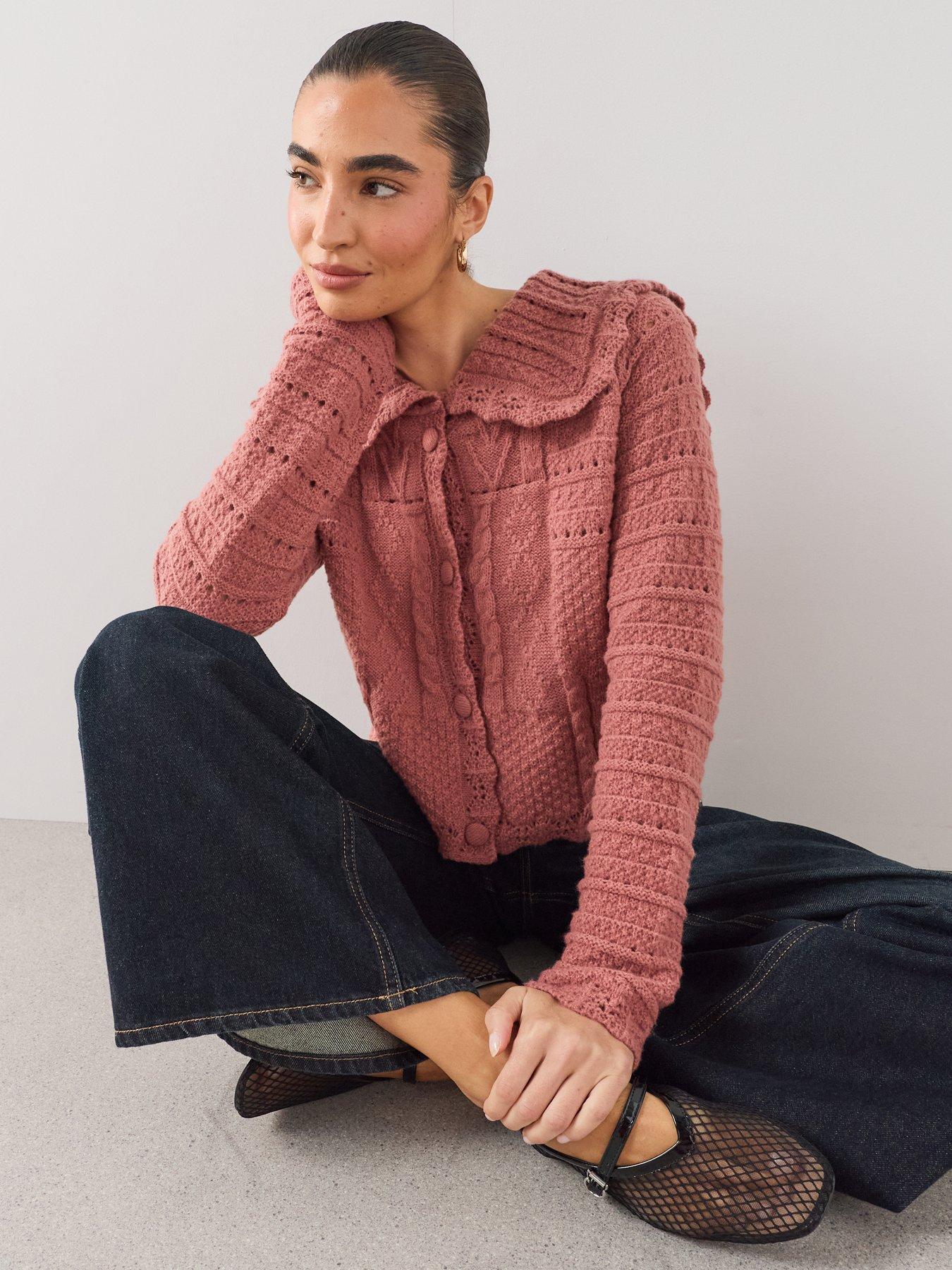 Image 4 of 7 of The Very Collection Collared Stitch Interest Cardigan - Pink