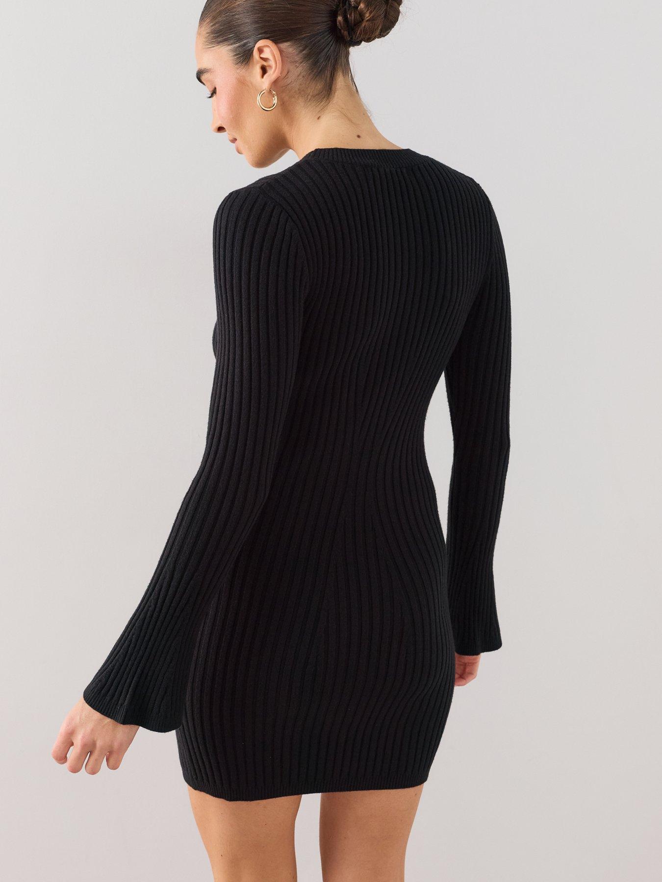 Image 2 of 7 of The Very Collection Crew Neck Fit &amp; Flare Mini Dress - Black