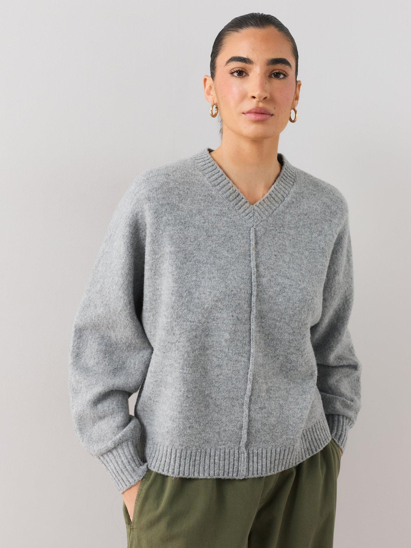 Image 1 of 7 of The Very Collection V Neck Seam Detail Batwing Jumper With Wool - Grey