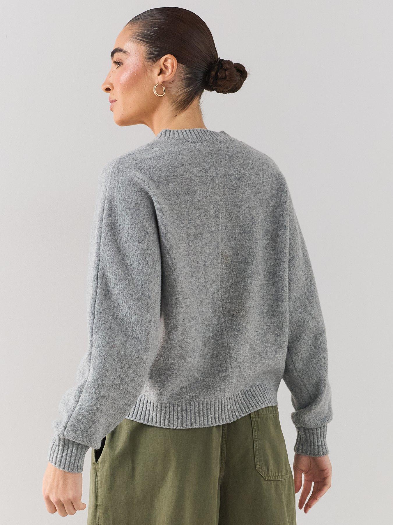 Image 2 of 7 of The Very Collection V Neck Seam Detail Batwing Jumper With Wool - Grey