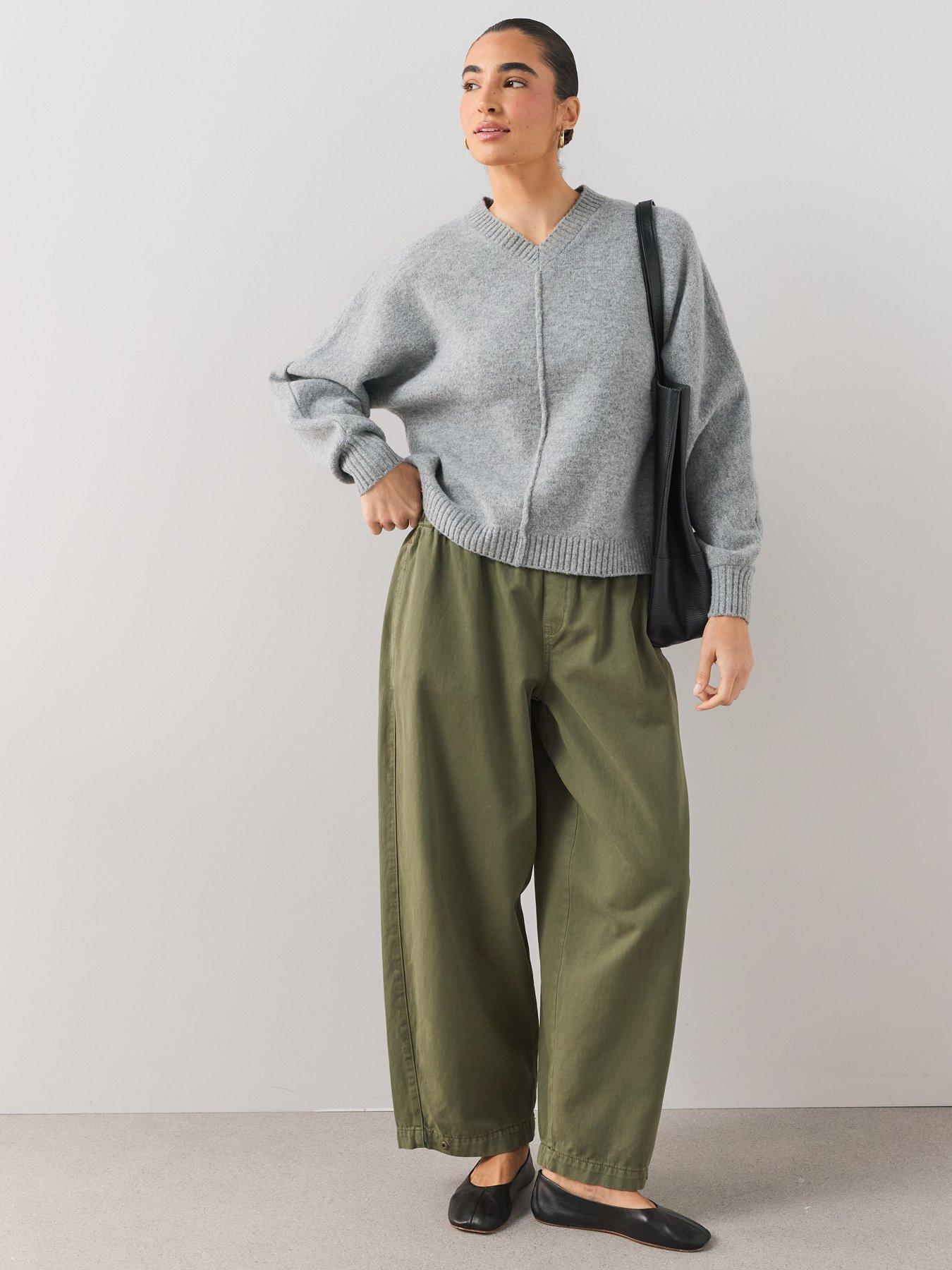 Image 3 of 7 of The Very Collection V Neck Seam Detail Batwing Jumper With Wool - Grey