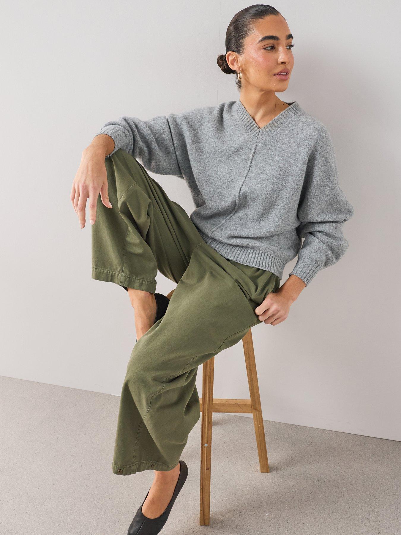 Image 4 of 7 of The Very Collection V Neck Seam Detail Batwing Jumper With Wool - Grey