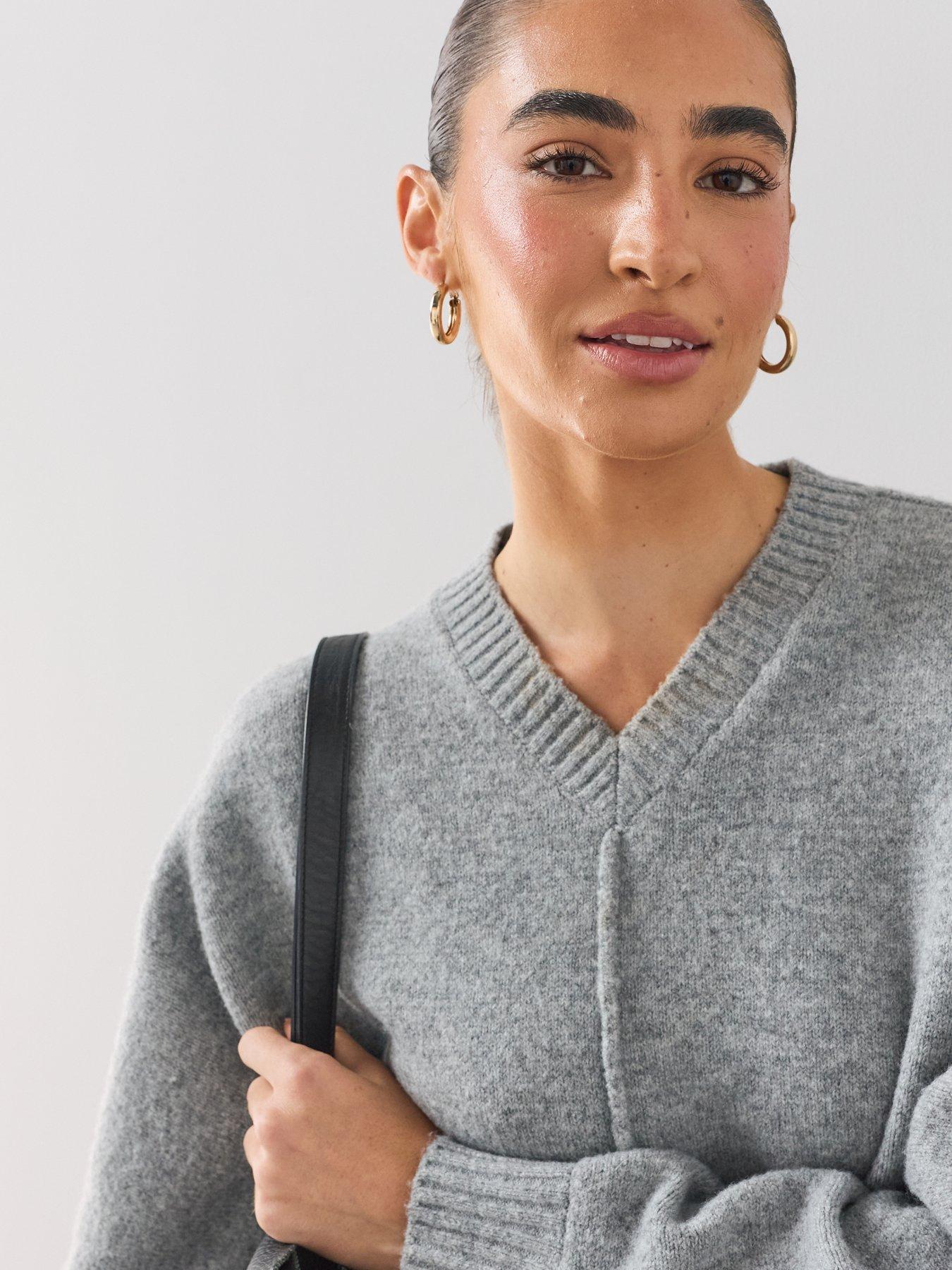 Image 5 of 7 of The Very Collection V Neck Seam Detail Batwing Jumper With Wool - Grey