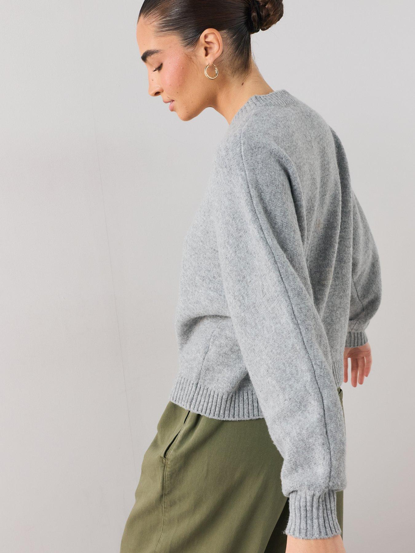 Image 6 of 7 of The Very Collection V Neck Seam Detail Batwing Jumper With Wool - Grey