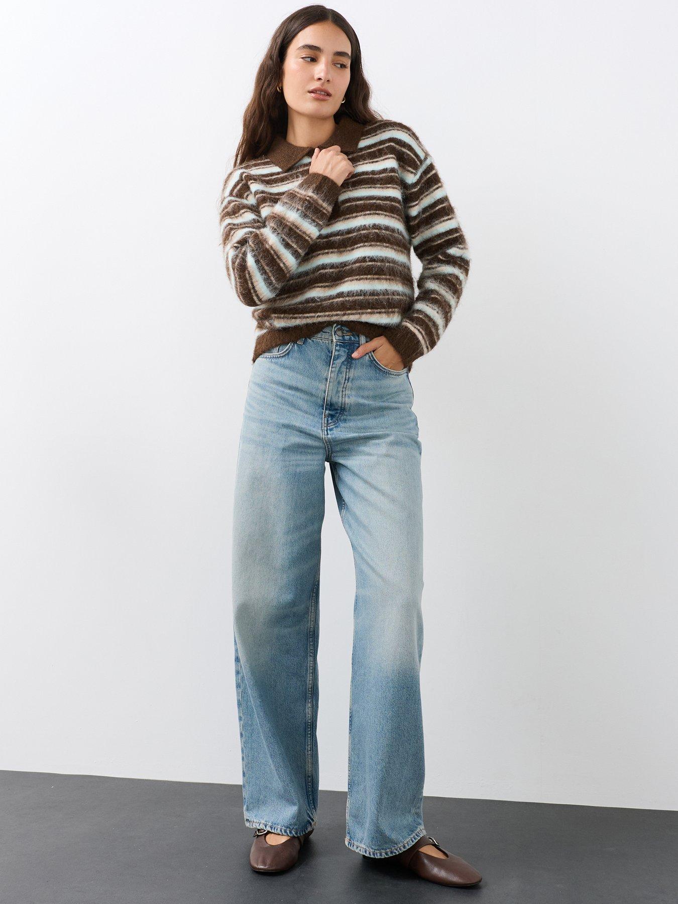 Image 3 of 6 of The Very Collection Collared Neck Brushed Stripe Jumper With Wool - Multi