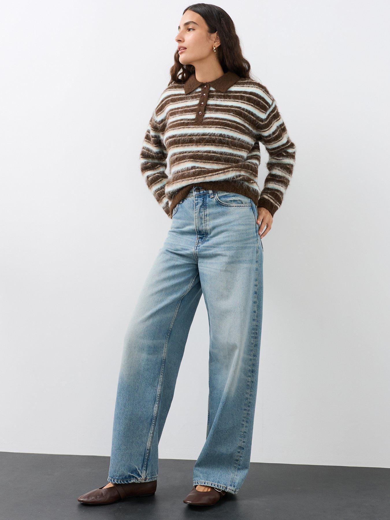 Image 6 of 6 of The Very Collection Collared Neck Brushed Stripe Jumper With Wool - Multi