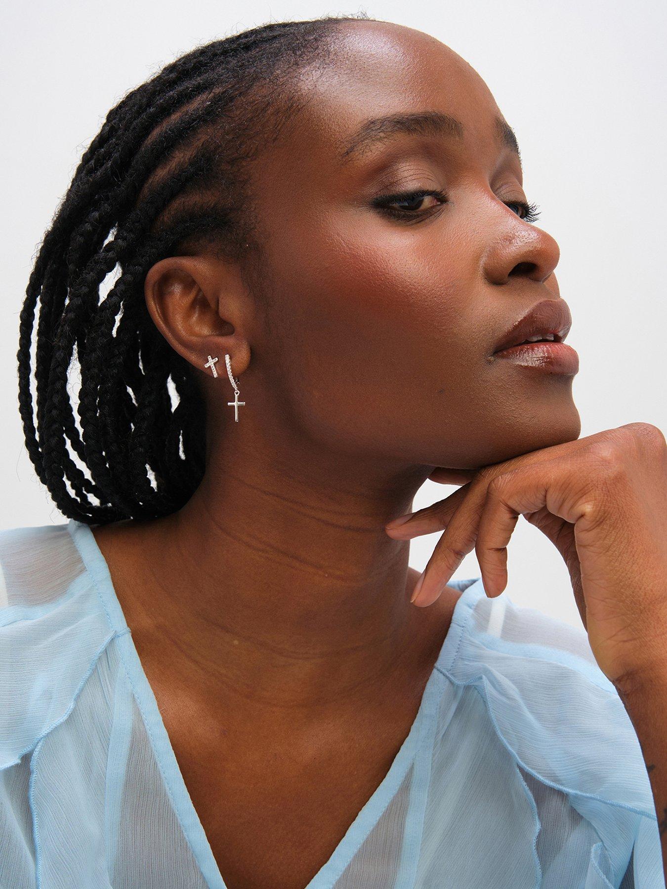 Inicio Sterling Silver Plated Cross Hoop and Stud Earrings - Pack of 2