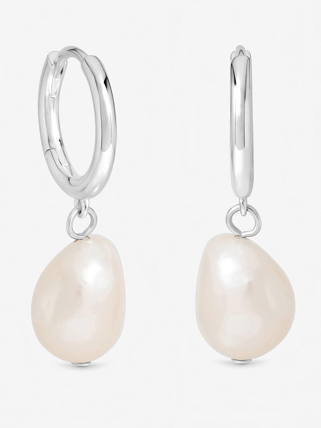 Inicio Sterling Silver Plated Pearl Charm Hoops - Gift Pouch