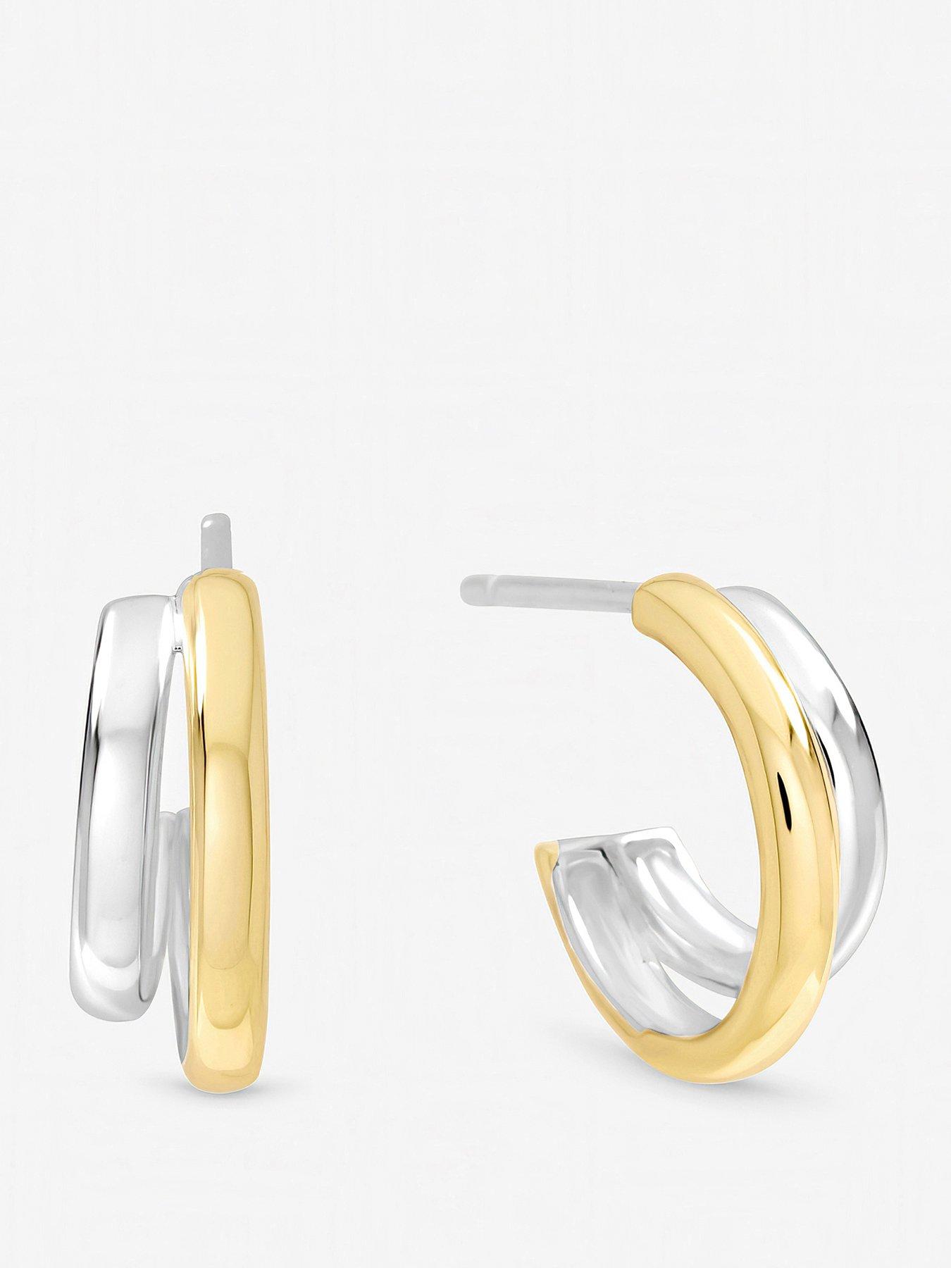 Image 1 of 6 of Inicio Sterling Silver Two Tone Double Row Hoop Earrings