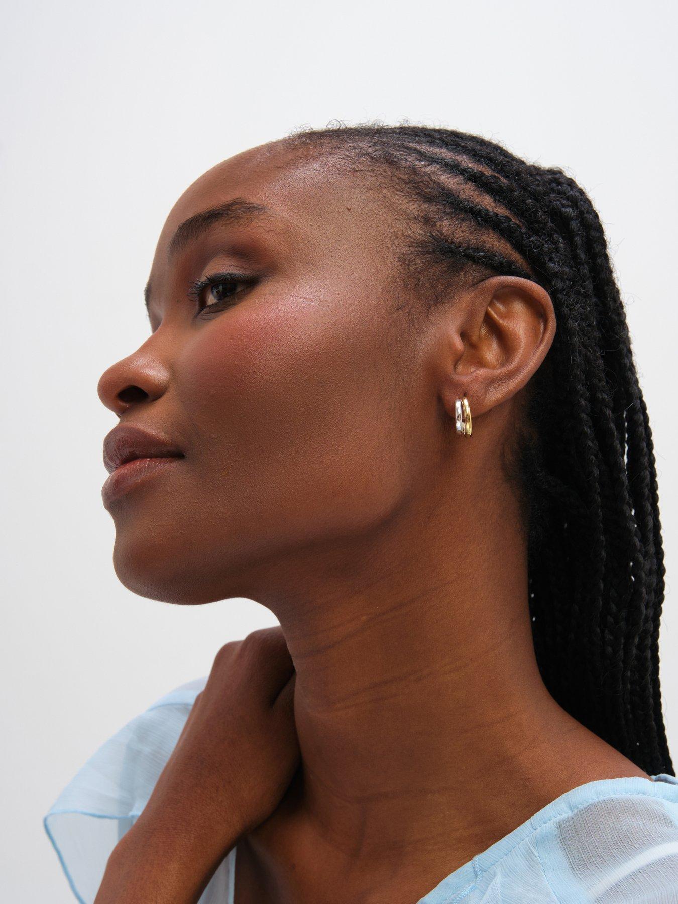 Image 2 of 6 of Inicio Sterling Silver Two Tone Double Row Hoop Earrings