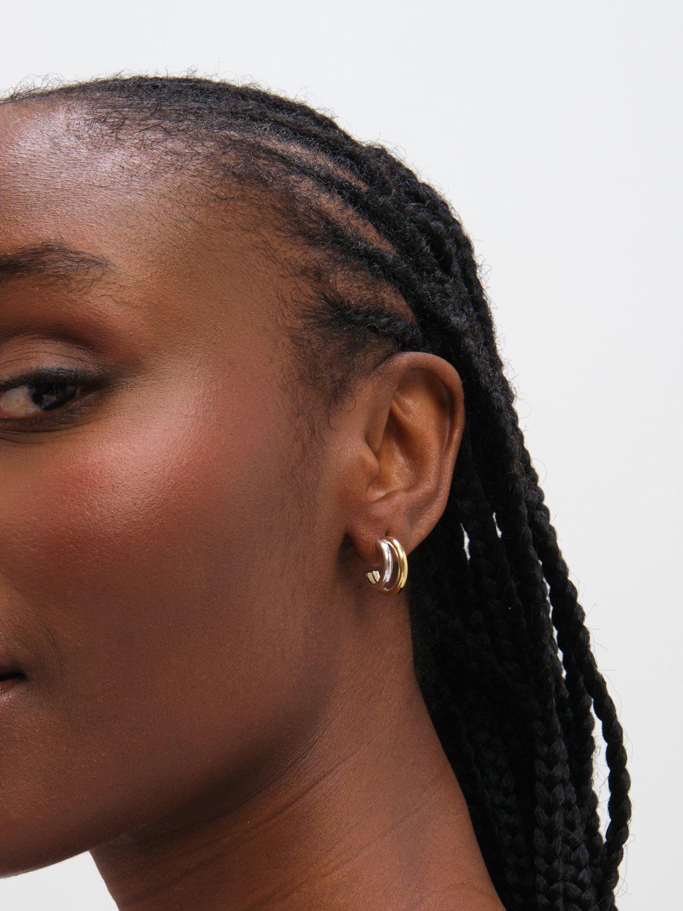 Image 3 of 6 of Inicio Sterling Silver Two Tone Double Row Hoop Earrings