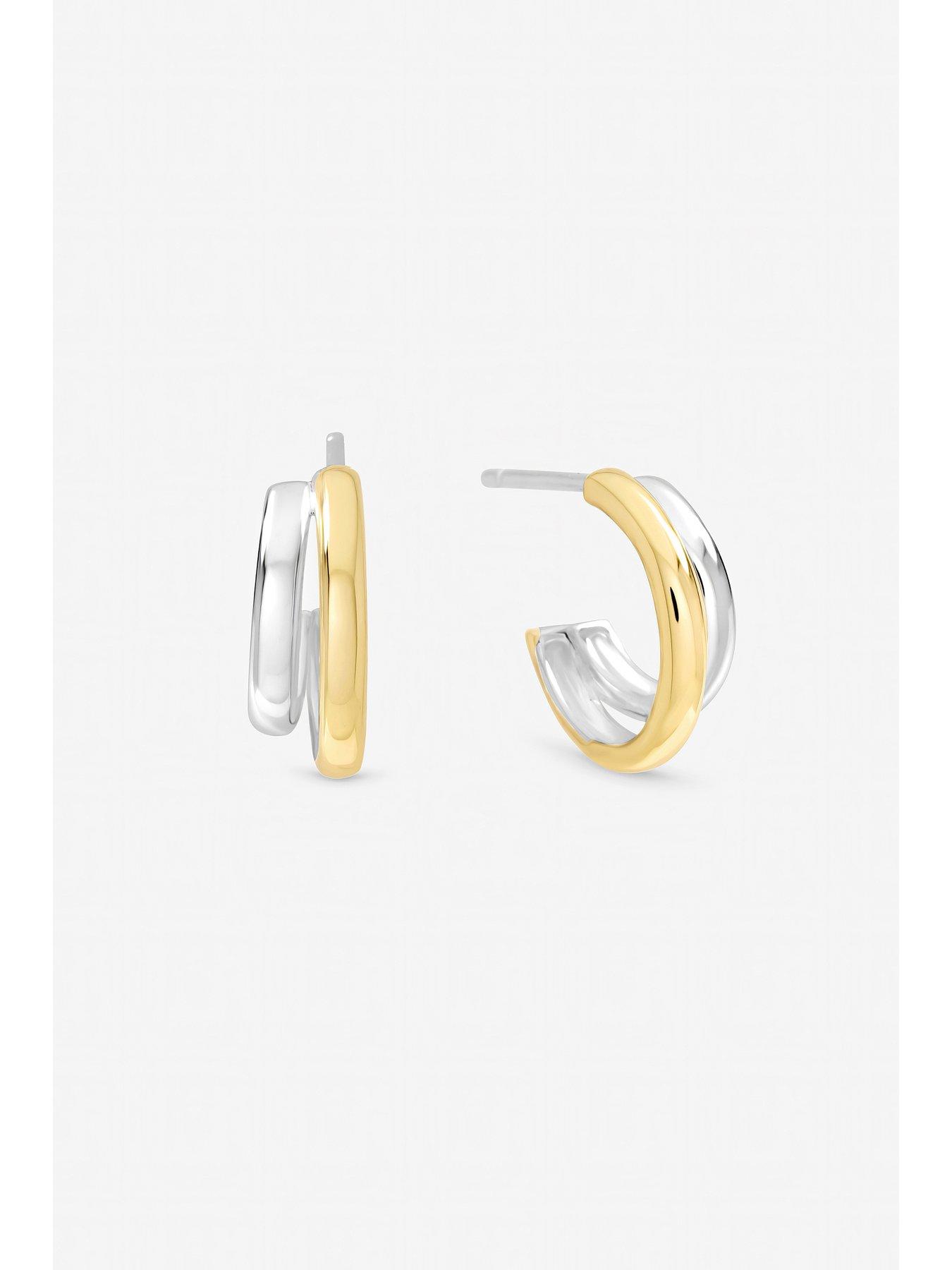 Image 4 of 6 of Inicio Sterling Silver Two Tone Double Row Hoop Earrings