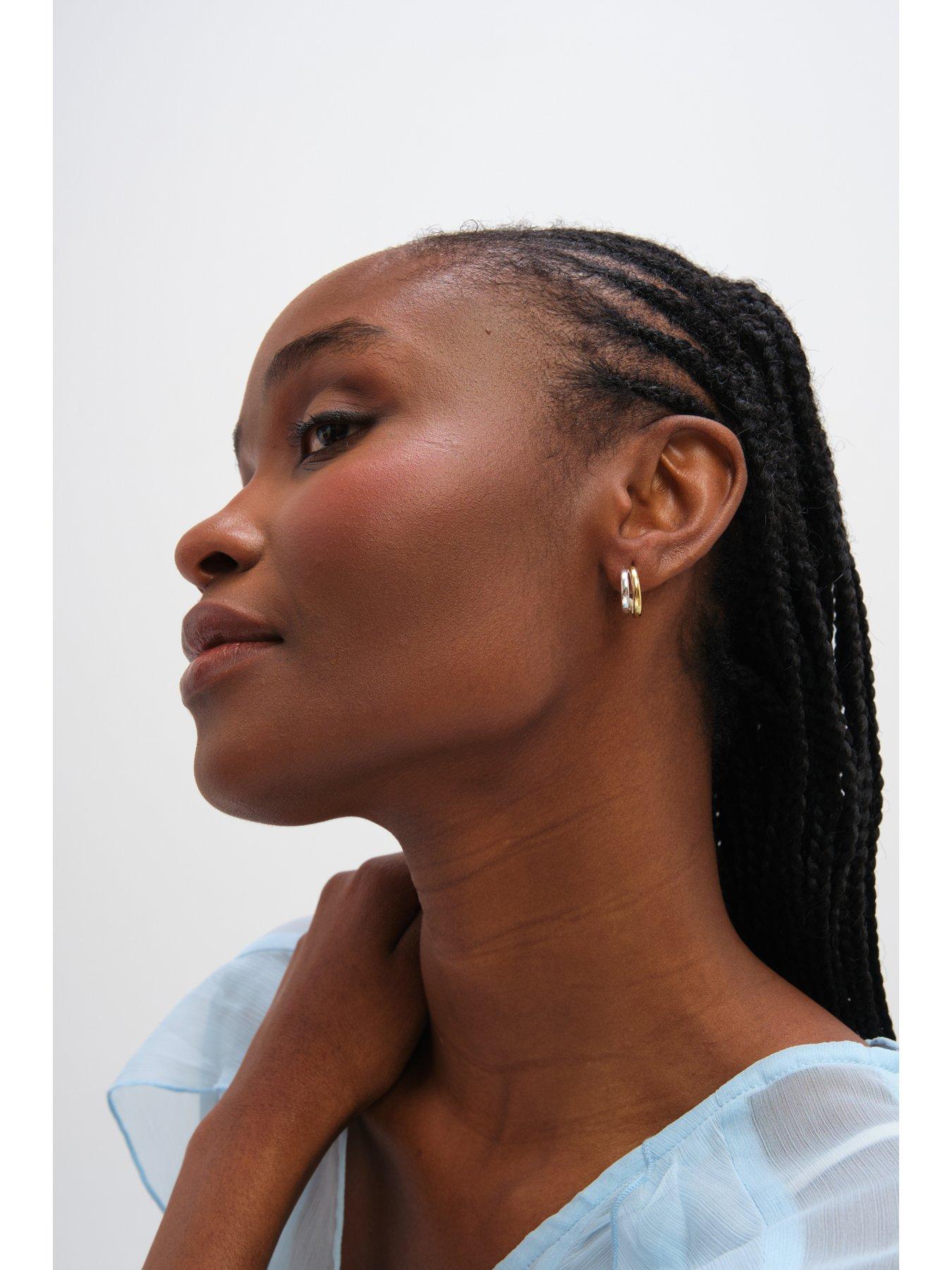 Image 5 of 6 of Inicio Sterling Silver Two Tone Double Row Hoop Earrings