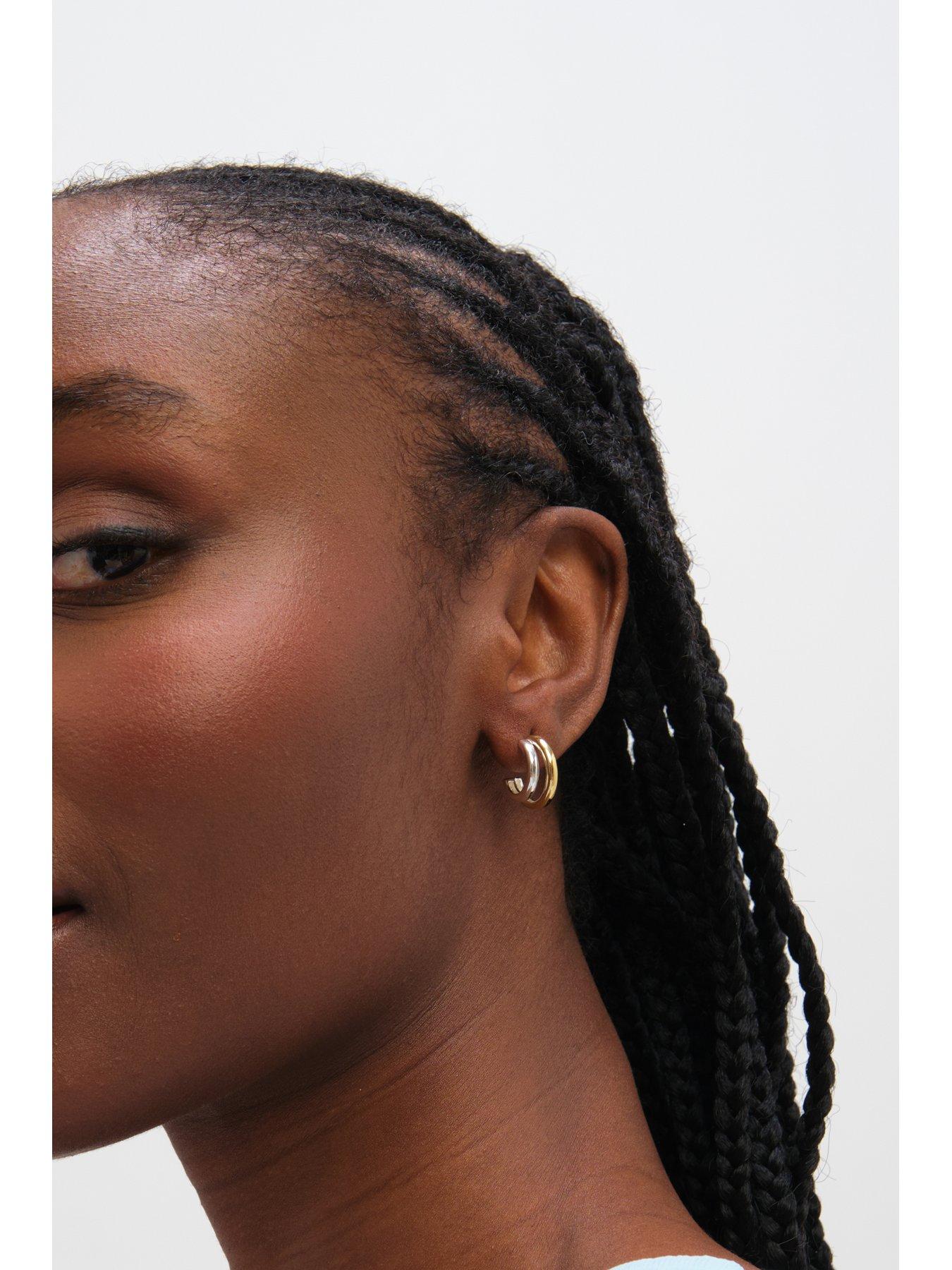 Image 6 of 6 of Inicio Sterling Silver Two Tone Double Row Hoop Earrings