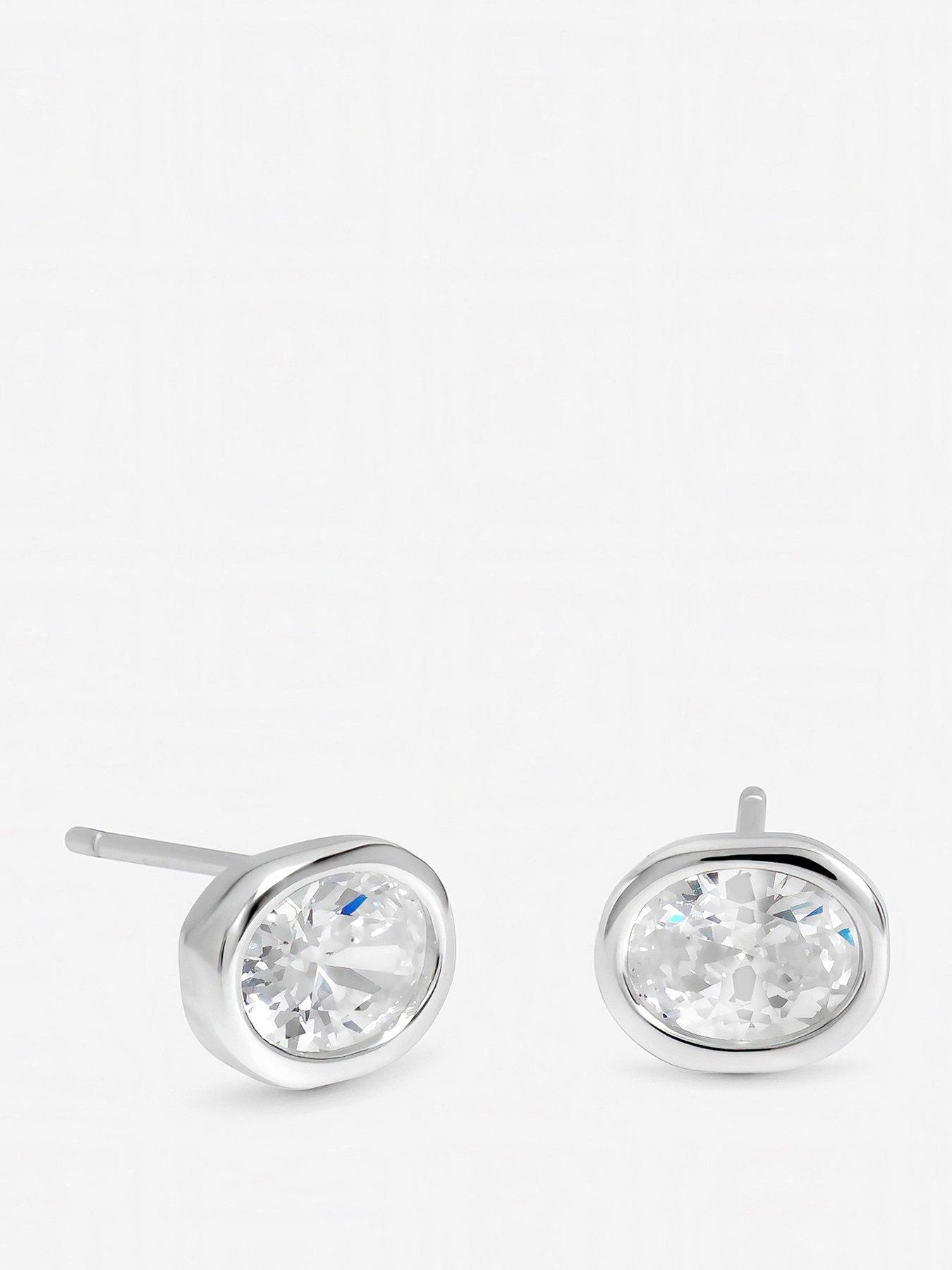 Image 1 of 1 of Inicio Sterling Silver Oval Cubic Zirconia Bezel Studs - Gift Pouch