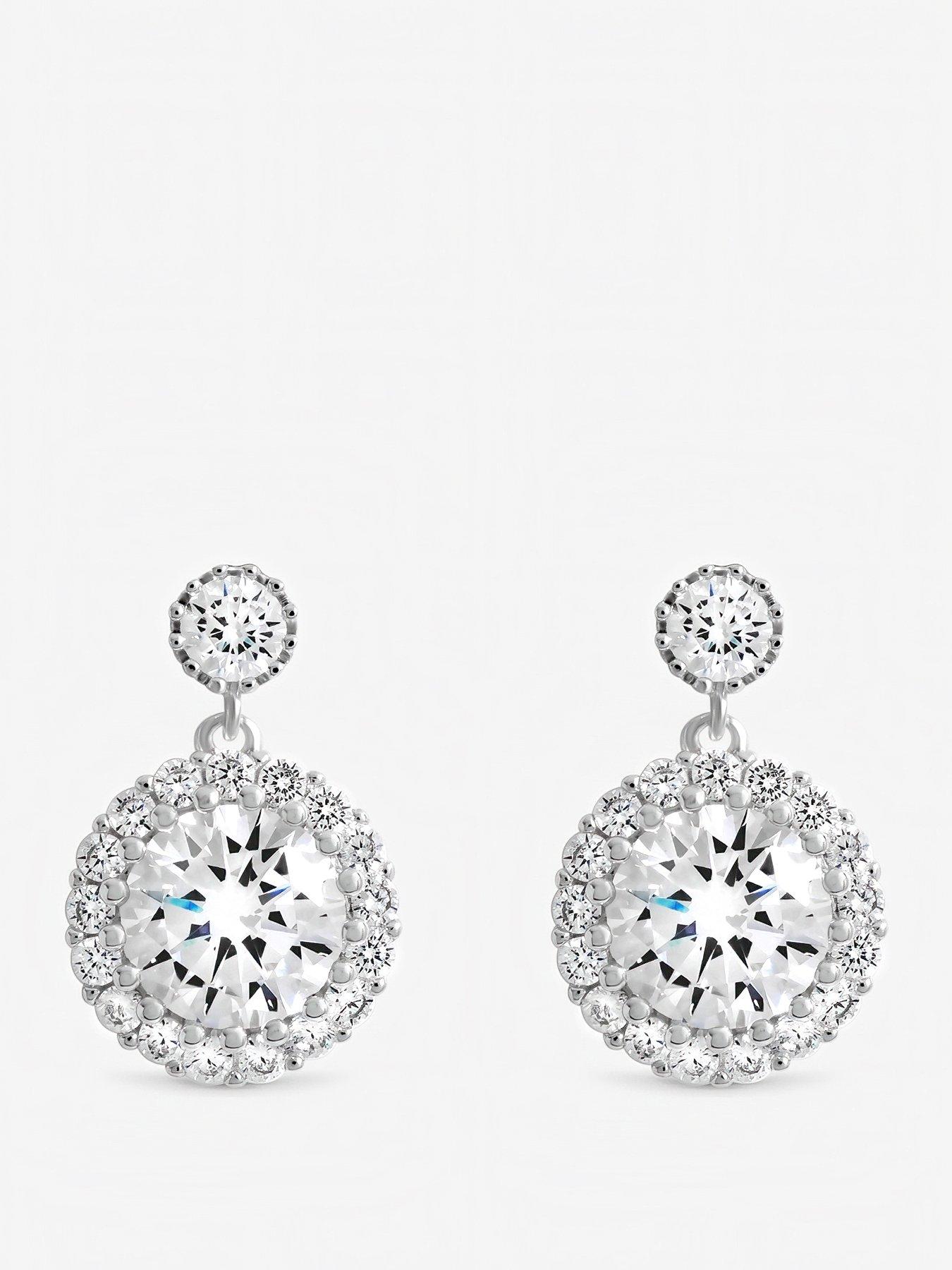 Inicio Sterling Silver Plated Cubic Zirconia Halo Double Drop Earrings - Gift Pouch