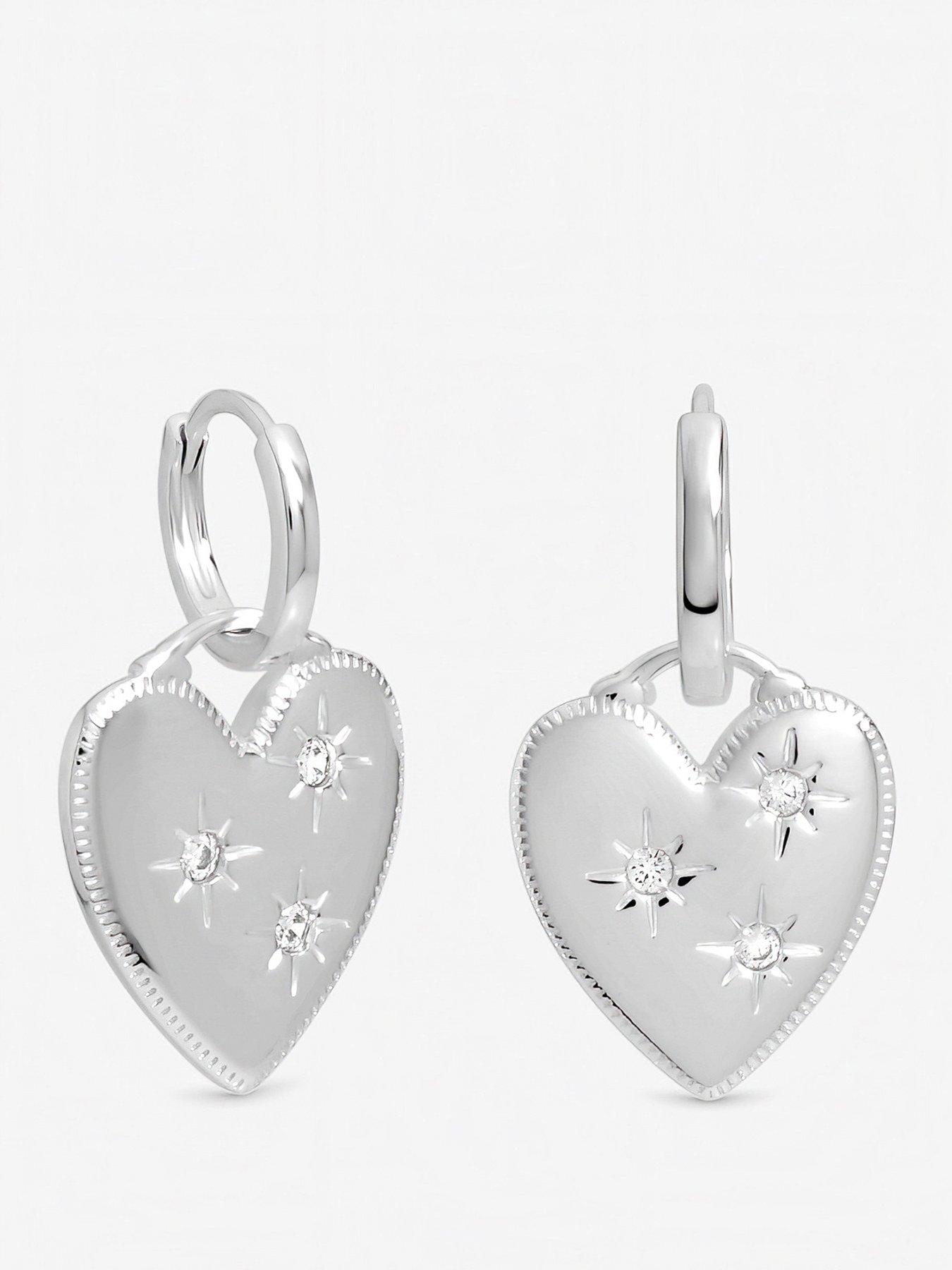 Inicio Sterling Silver Plated Celestial Heart Charm Huggie Hoops - Gift Pouch