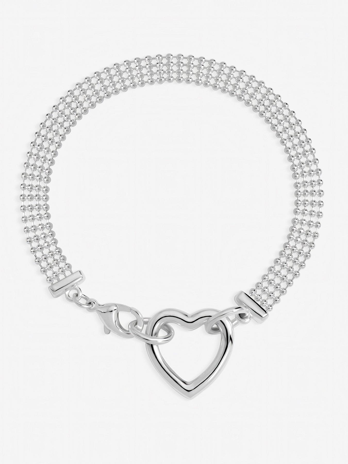 Inicio Sterling Silver Plated Mesh Heart Clasp Bracelet - Gift Pouch