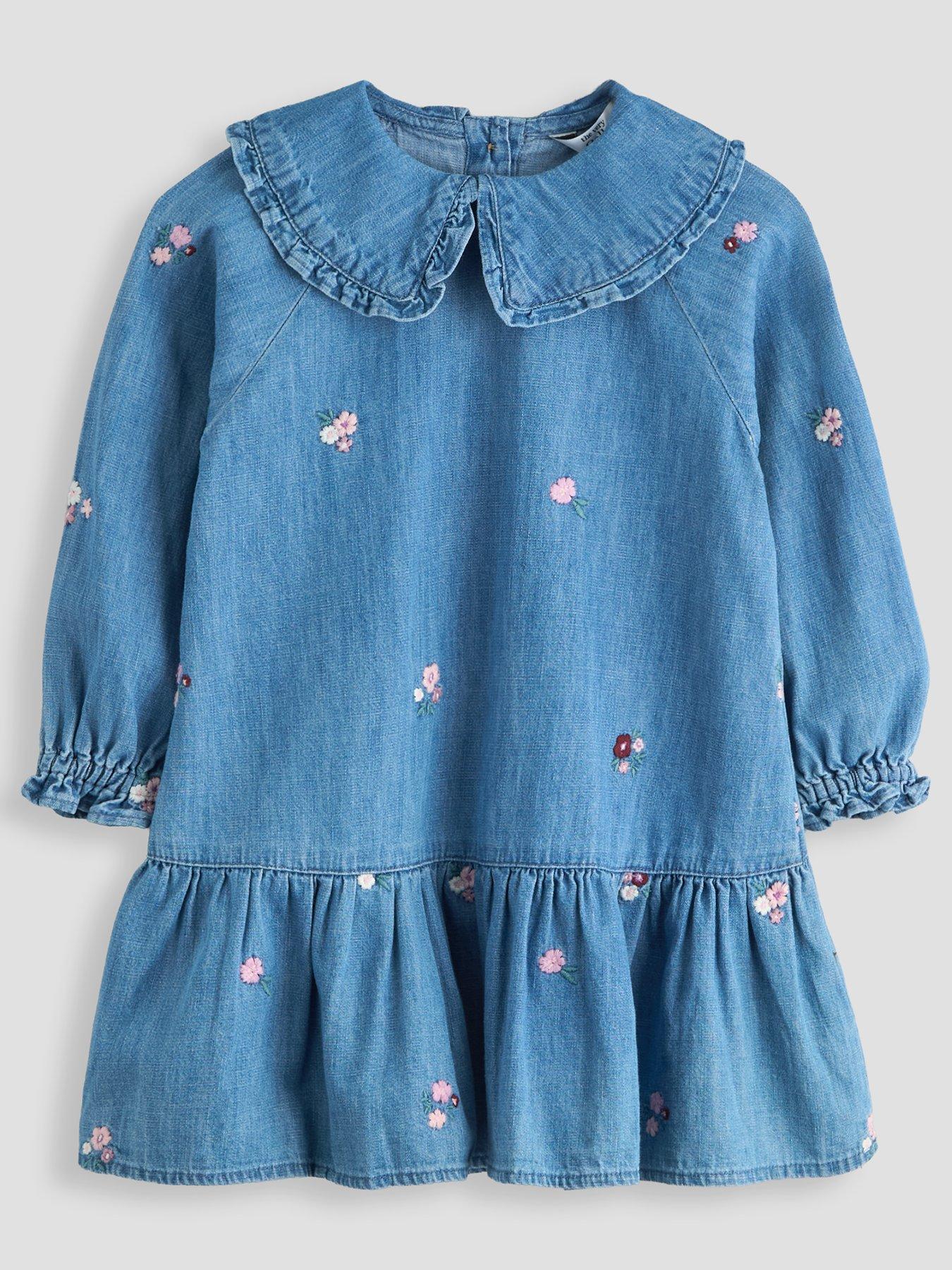The Very Collection Girls' Denim Embroidered Dress - Mid Wash