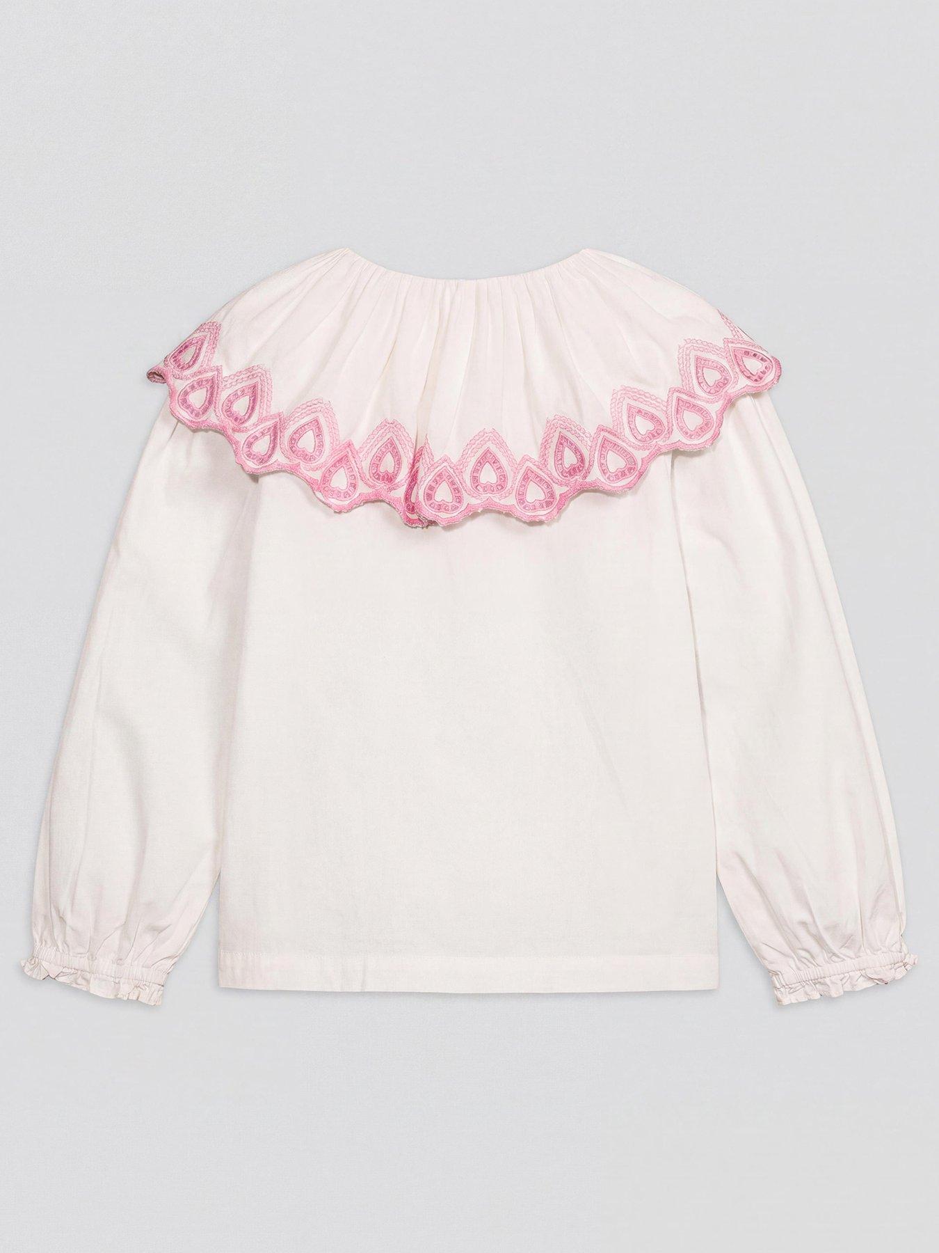 Image 2 of 4 of The Very Collection Girls Heart Embroidery Collar Shirt - Cream