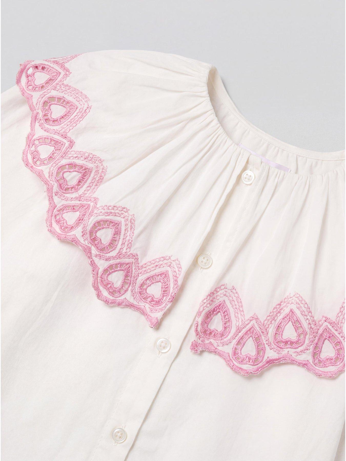 Image 3 of 4 of The Very Collection Girls Heart Embroidery Collar Shirt - Cream
