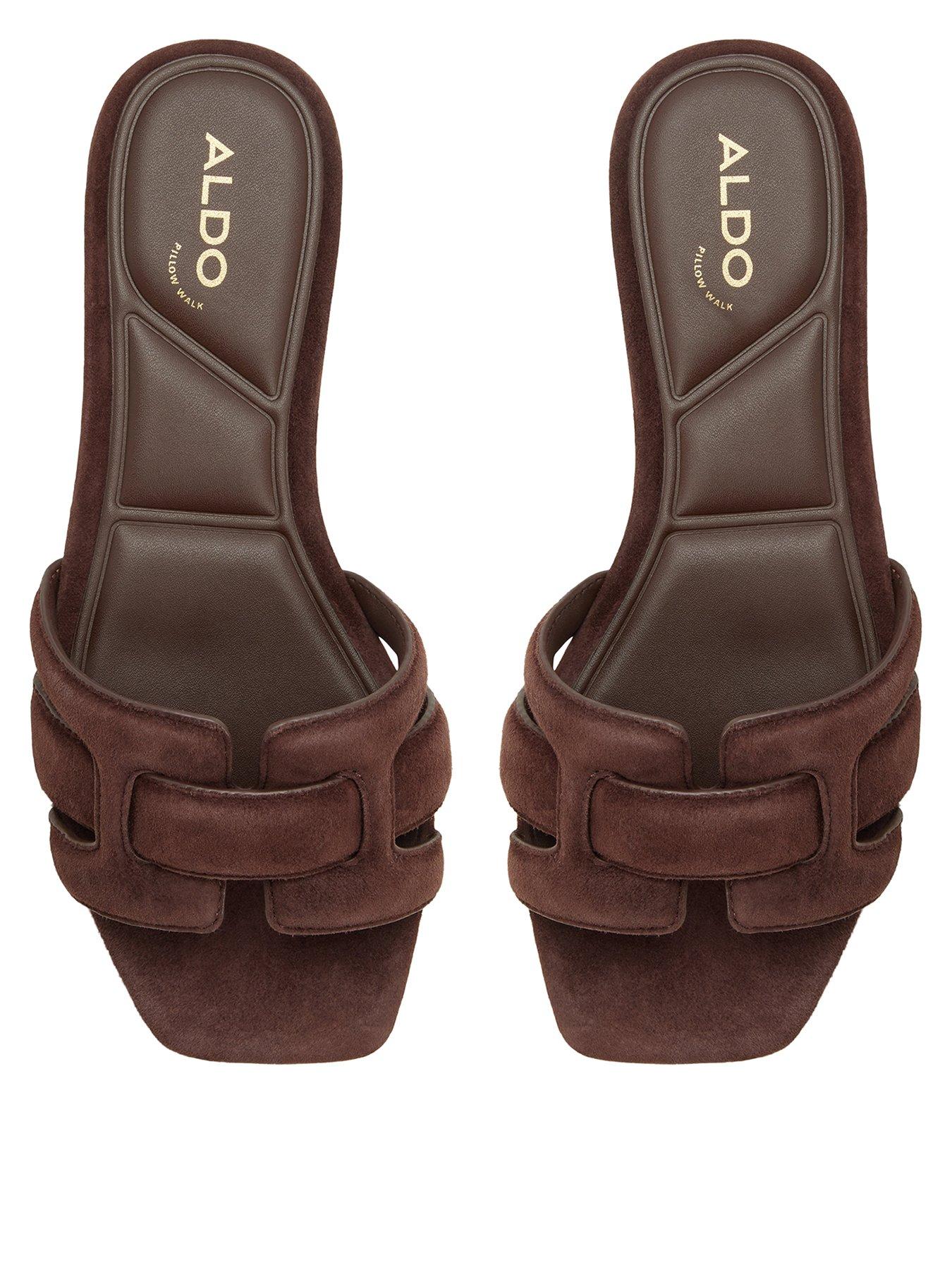 Image 1 of 5 of Aldo Elenaria Leather Flat Sandals - Dark Brown