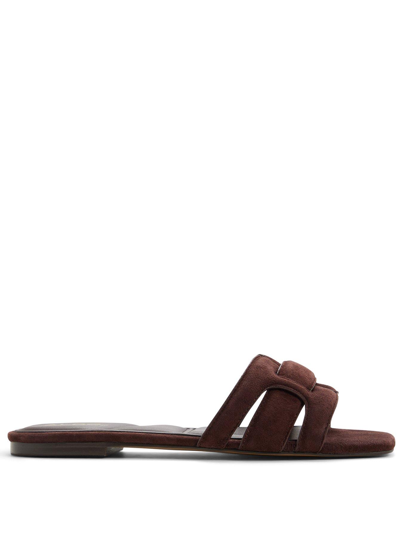 Image 2 of 5 of Aldo Elenaria Leather Flat Sandals - Dark Brown
